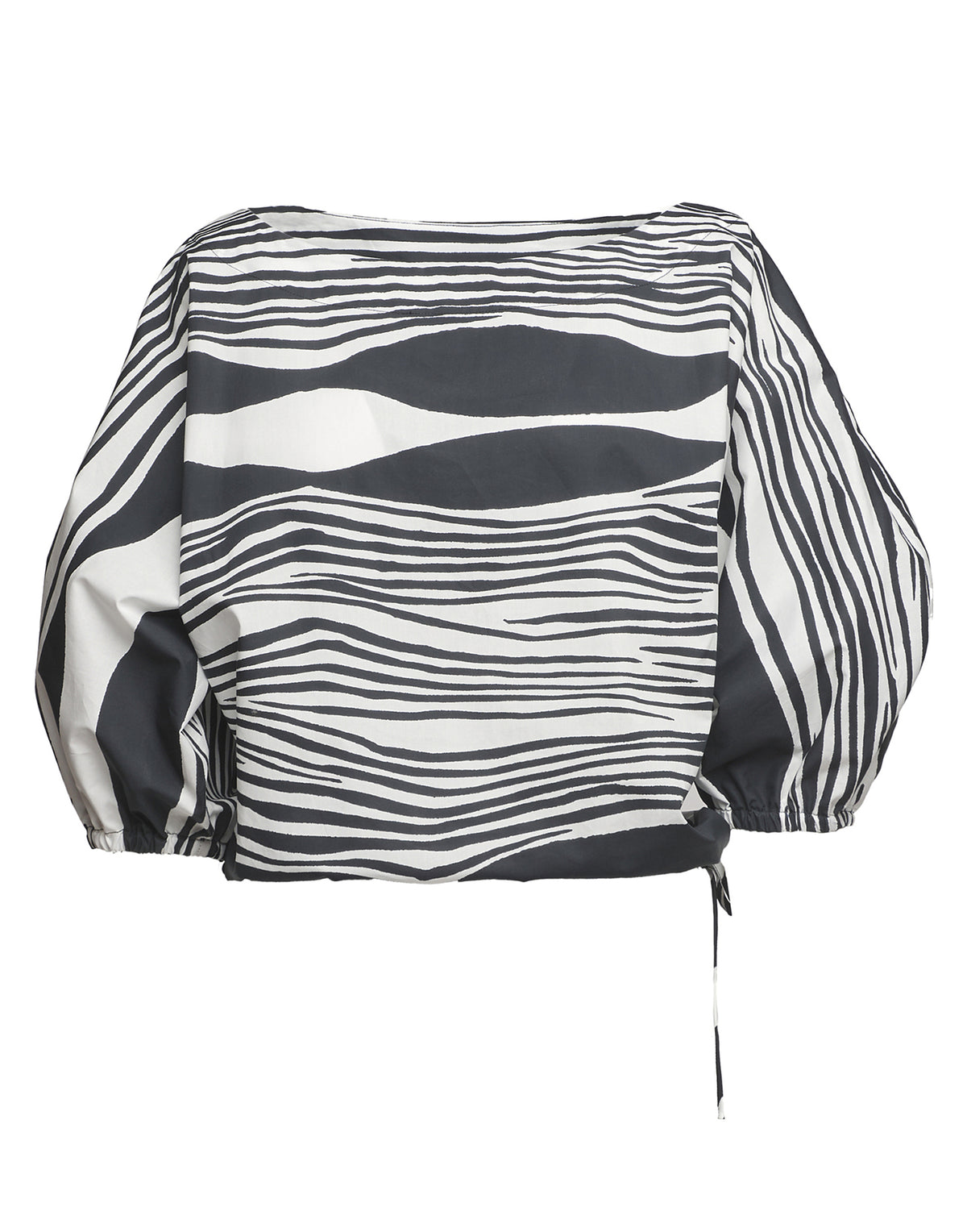 DOUUOD Blouse Kimono en Popeline de Coton Imprimé Blanc Cassé/Noir