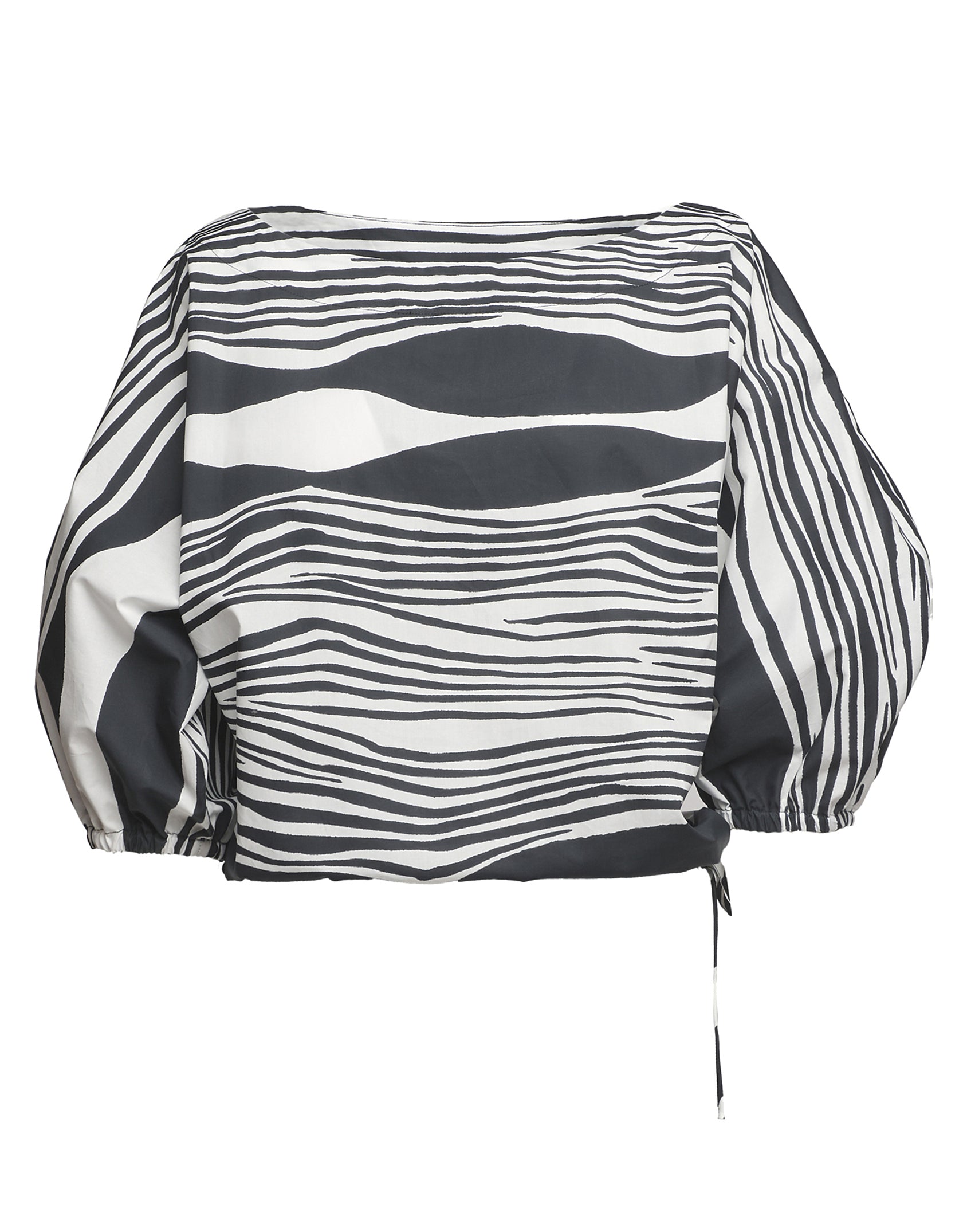 DOUUOD Blusa Kimono in Popeline di Cotone Stampato Off White/Nero