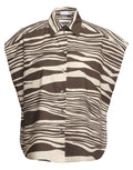 DOUUOD Camicia Over Smanicata in Popeline di Cotone Stampato Orzo/Fondente