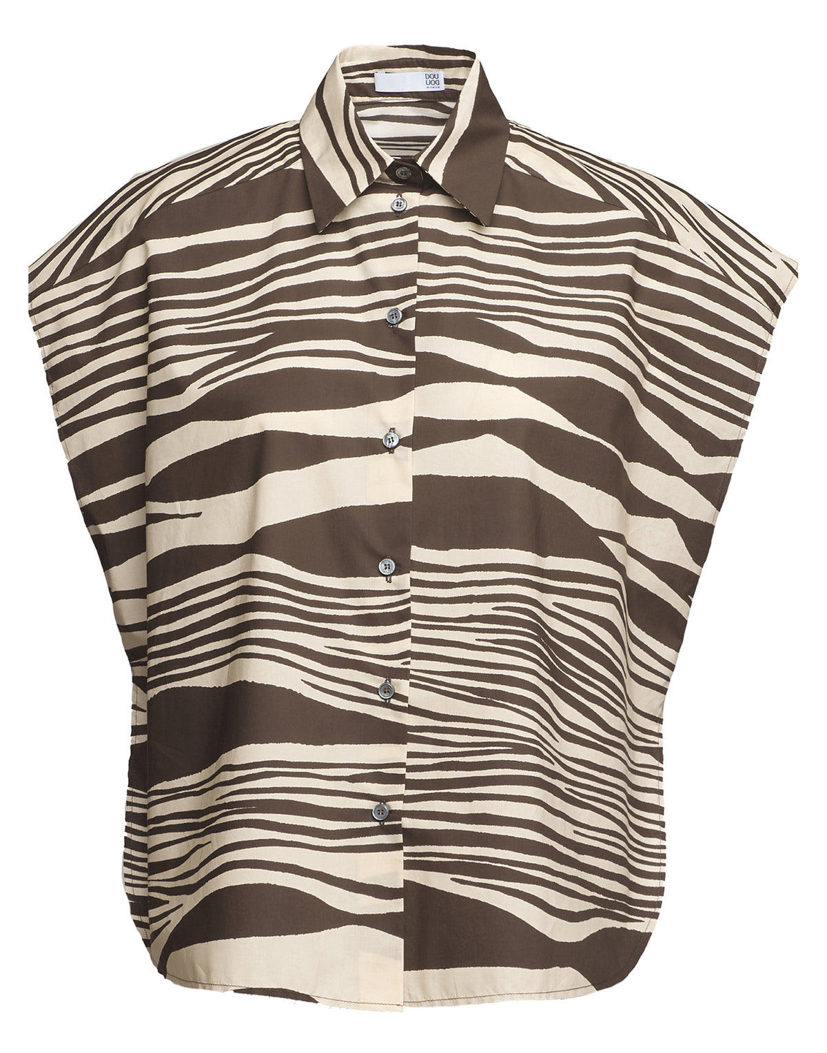 DOUUOD Camicia Over Smanicata in Popeline di Cotone Stampato Orzo/Fondente