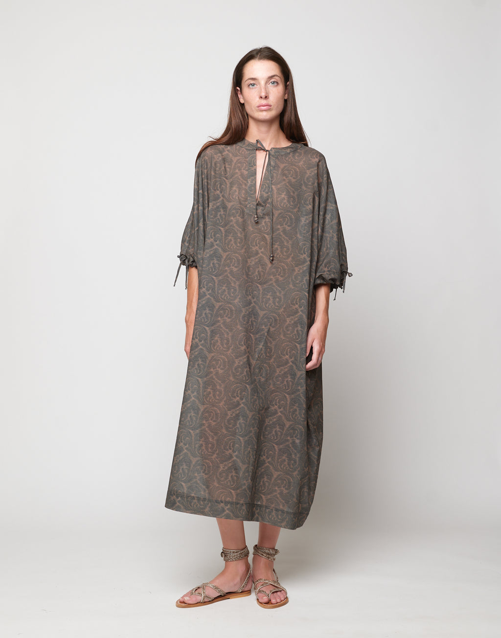 DOUUOD Caftano Kimono in Mussola Stampa Cashmere Ghisa