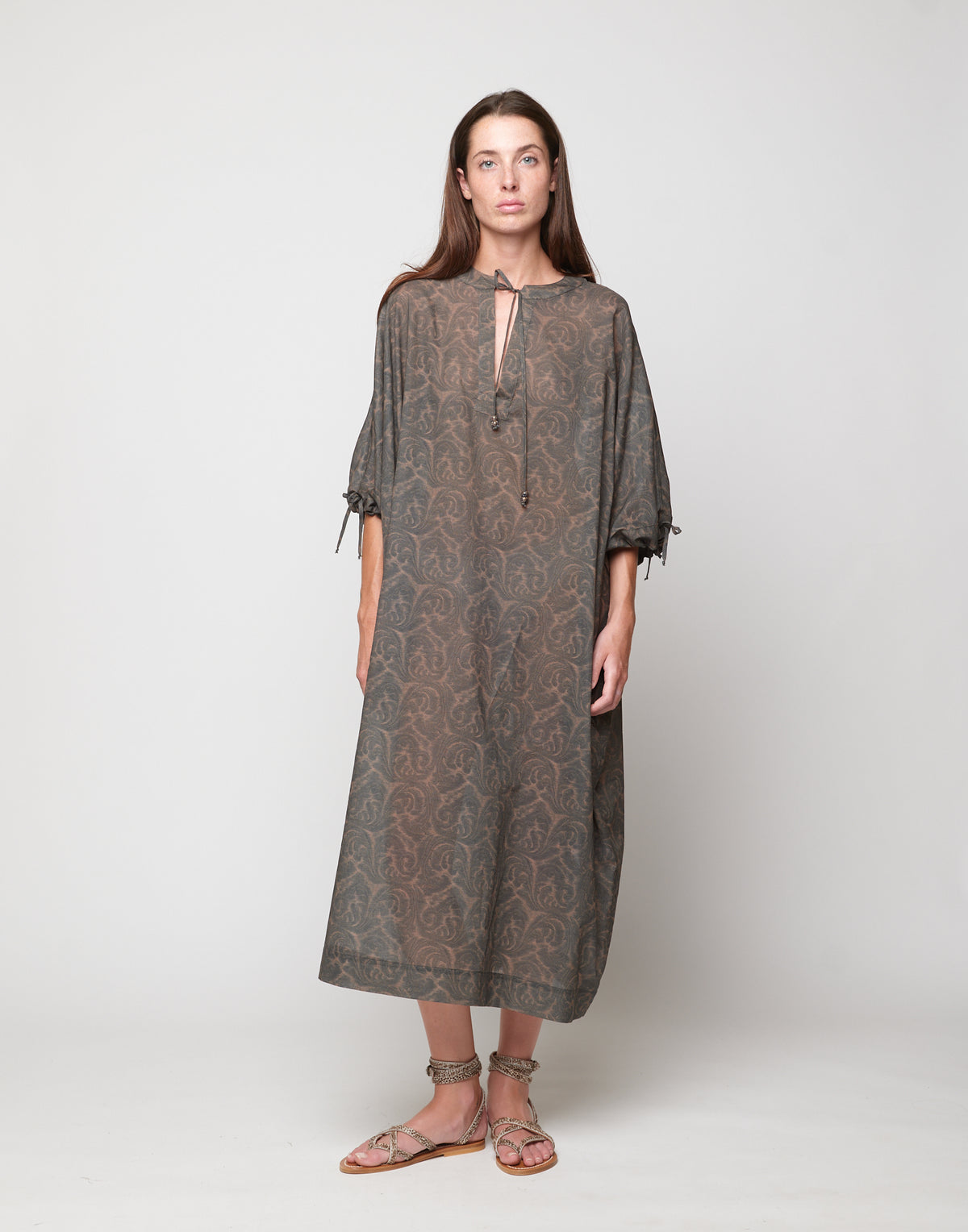 DOUUOD Caftano Kimono in Mussola Stampa Cashmere Ghisa