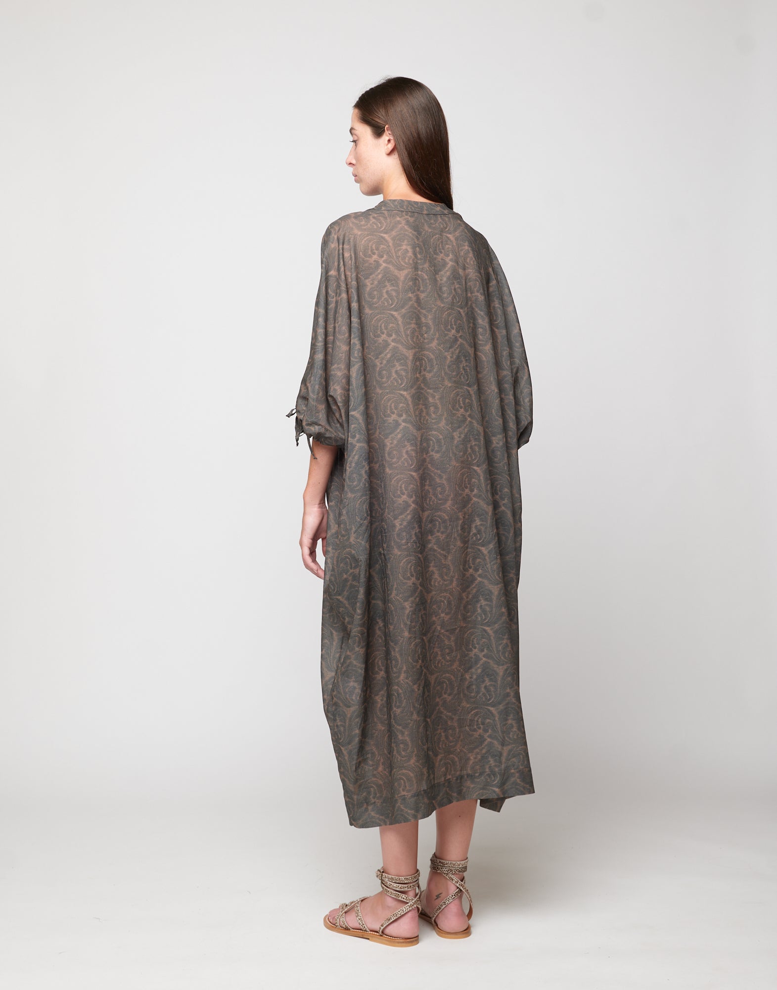 DOUUOD Caftano Kimono in Mussola Stampa Cashmere Ghisa