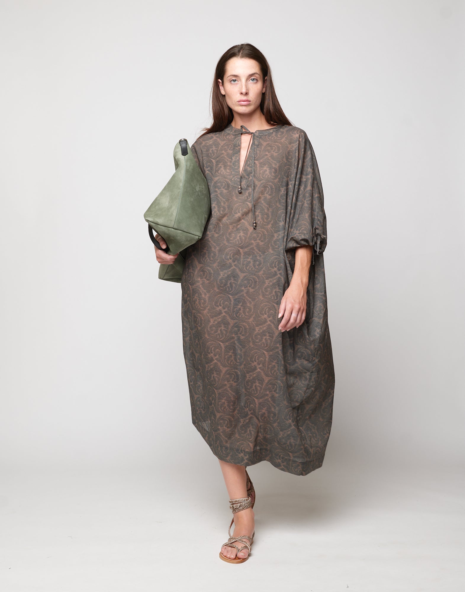 DOUUOD Caftano Kimono in Mussola Stampa Cashmere Ghisa