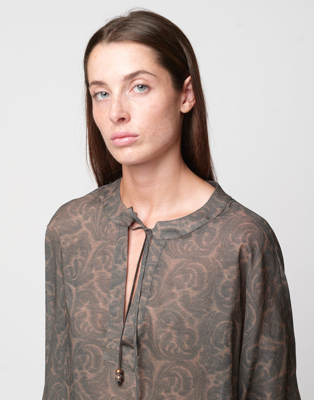DOUUOD Caftano Kimono in Mussola Stampa Cashmere Ghisa