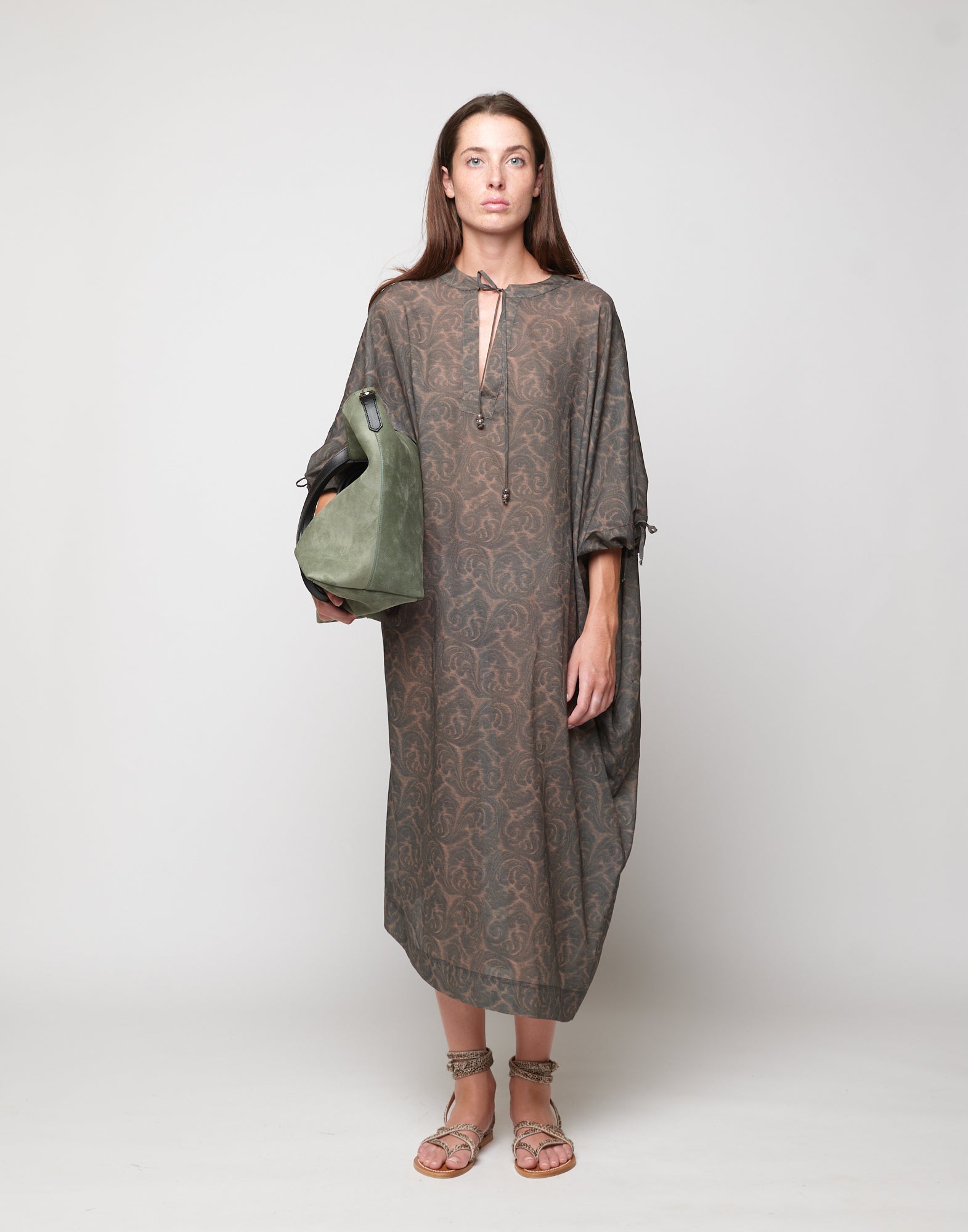 DOUUOD Caftano Kimono in Mussola Stampa Cashmere Ghisa