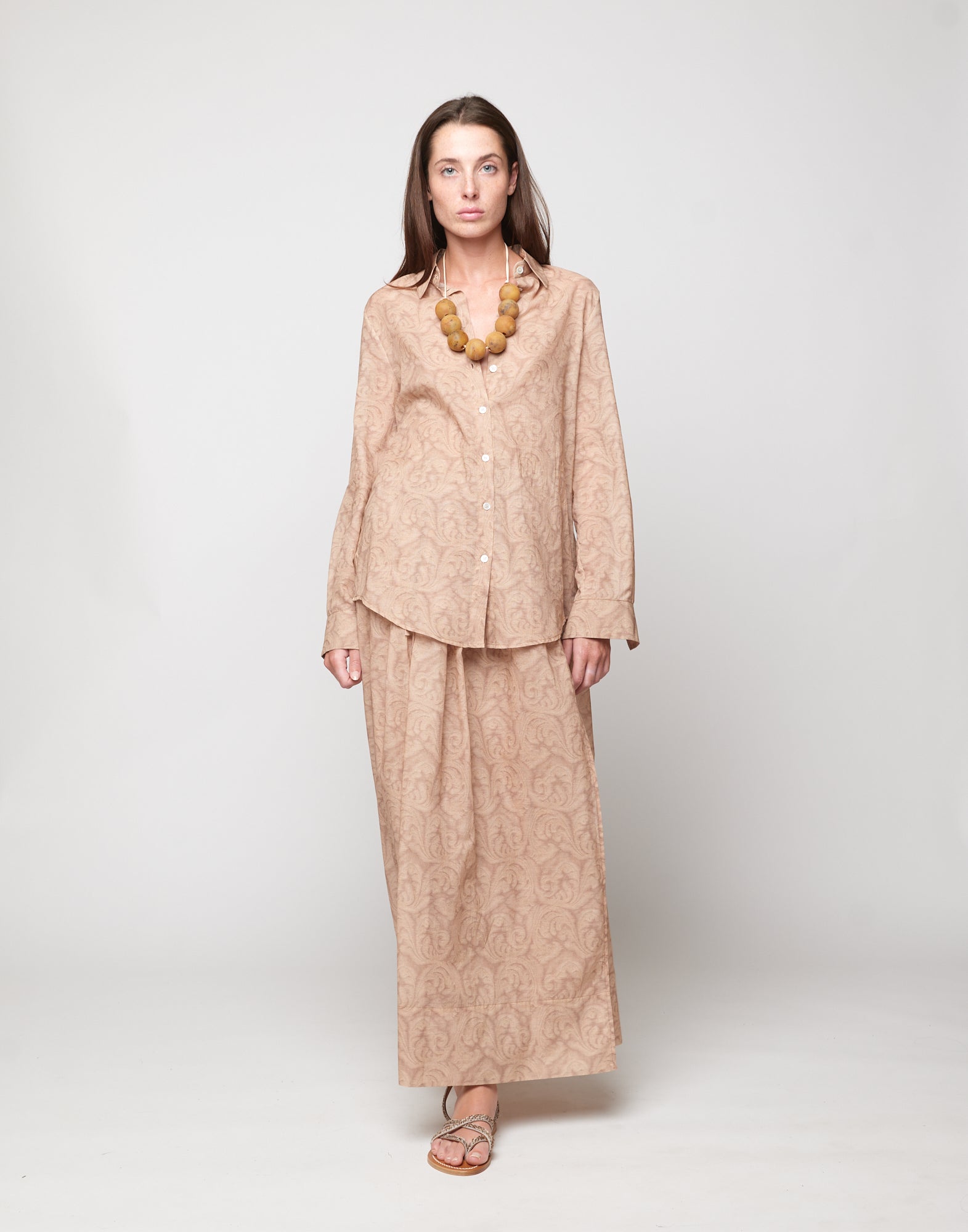 DOUUOD Camicia a Uomo in Mussola Stampa Cashmere Corda