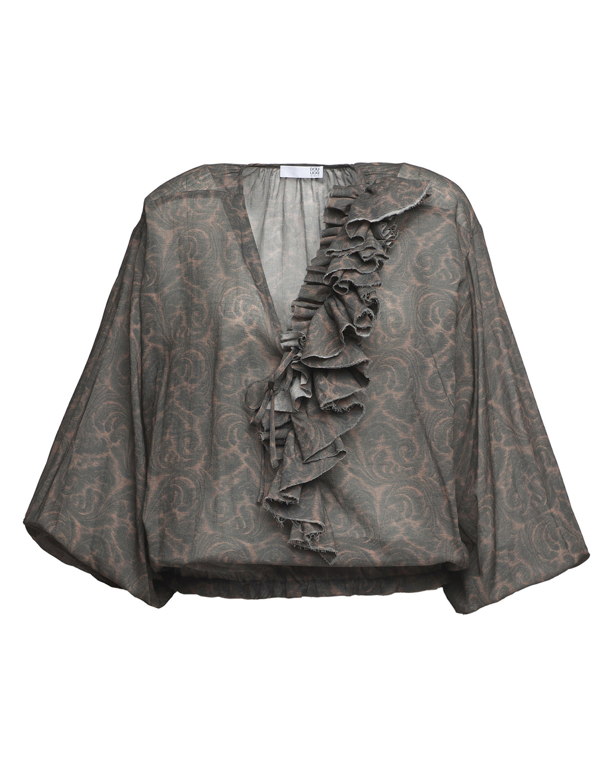 DOUUOD Blusa Ampia in Mussola di Cotone Stampa Cashmere Ghisa