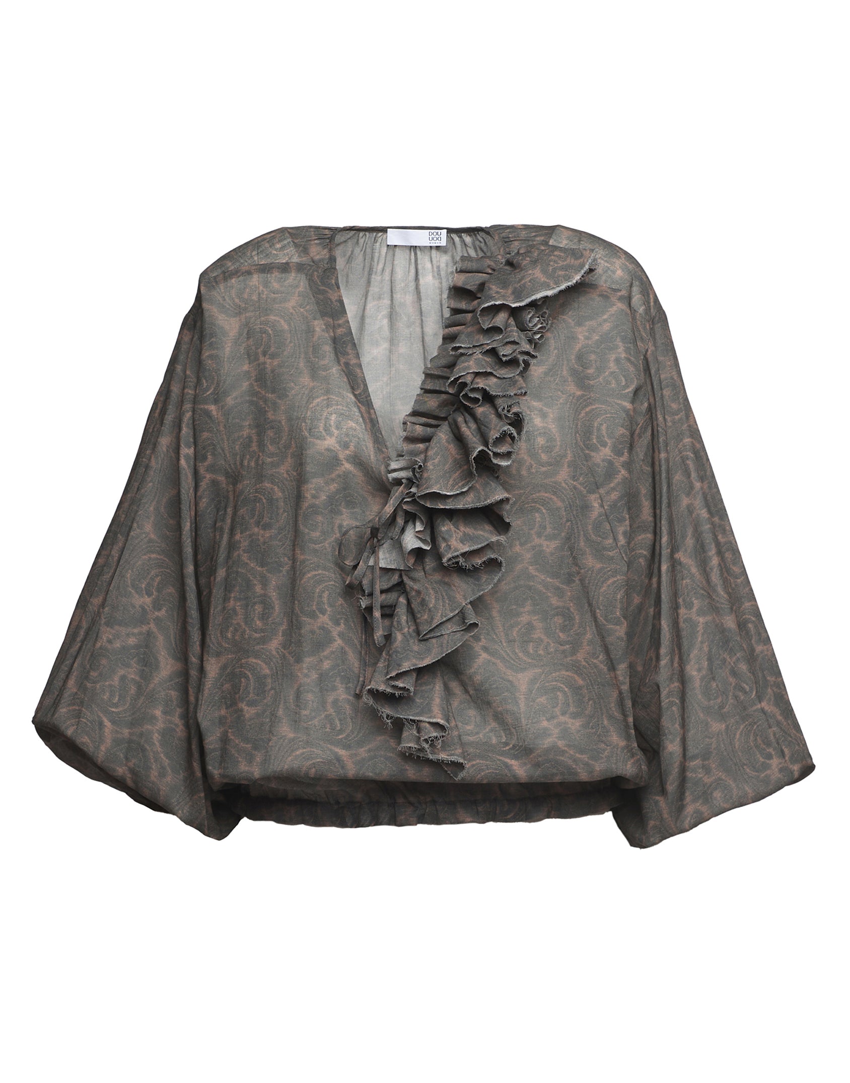 DOUUOD Blusa Ampia in Mussola di Cotone Stampa Cashmere Ghisa