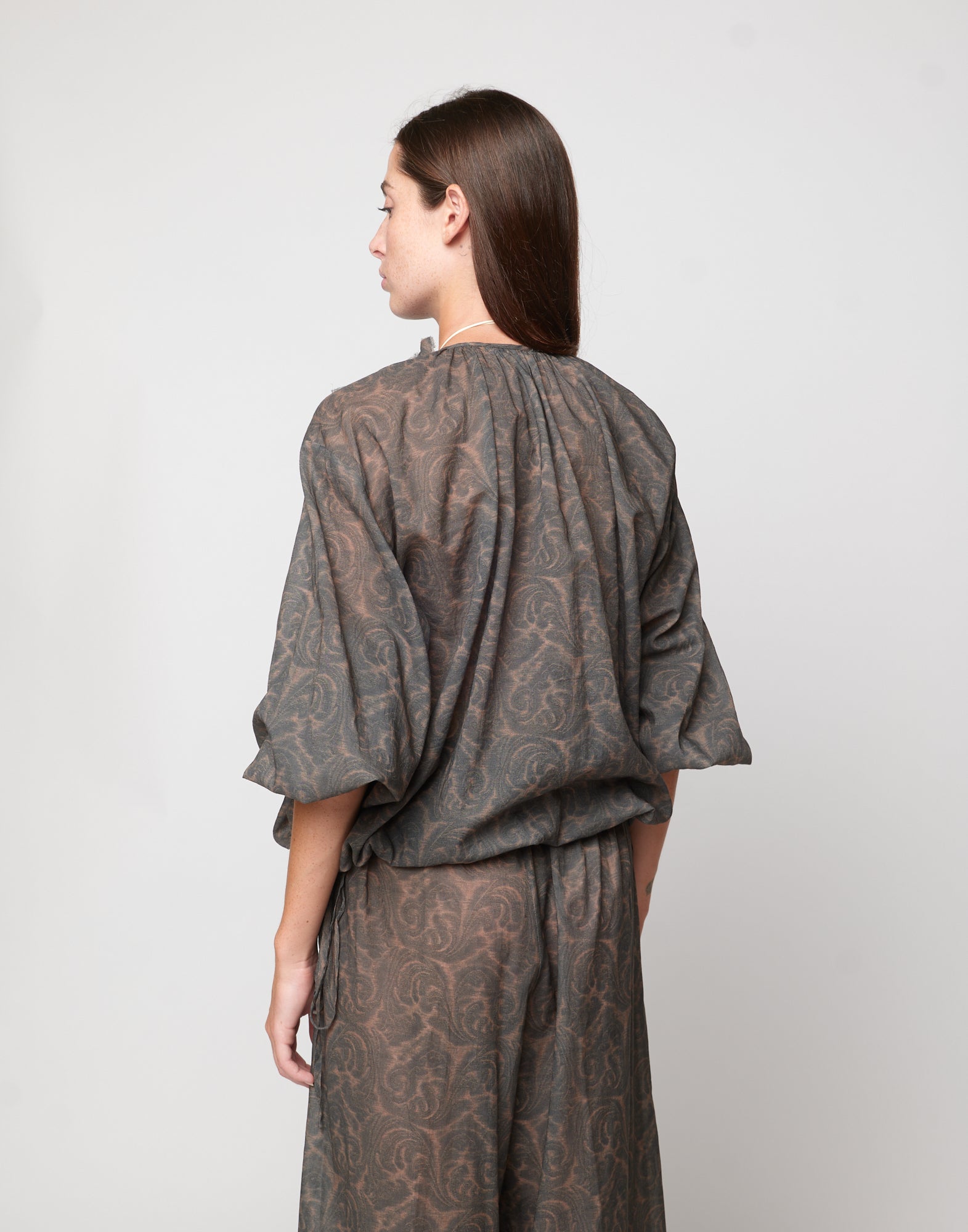 DOUUOD Blusa Ampia in Mussola di Cotone Stampa Cashmere Ghisa