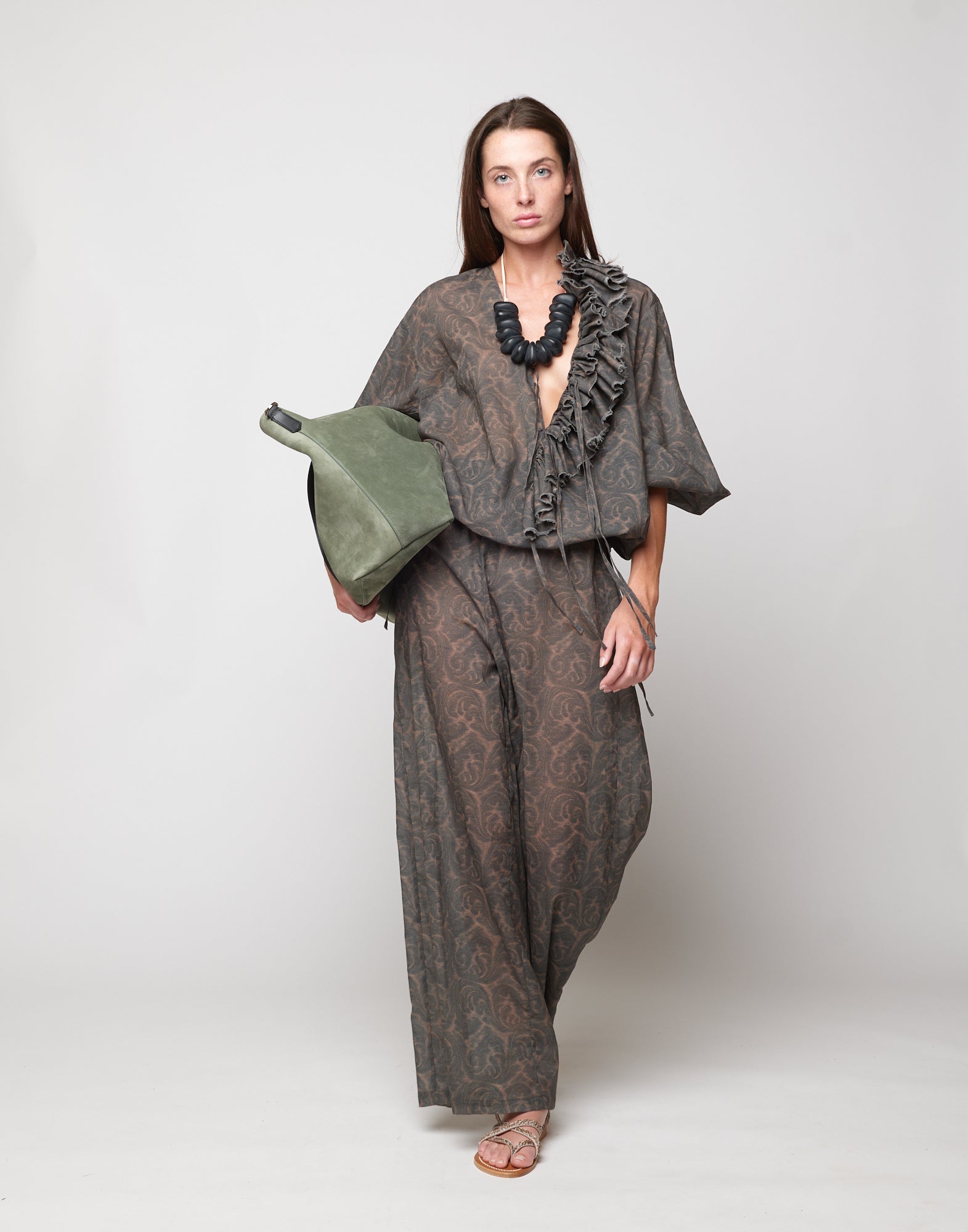 DOUUOD Blusa Ampia in Mussola di Cotone Stampa Cashmere Ghisa