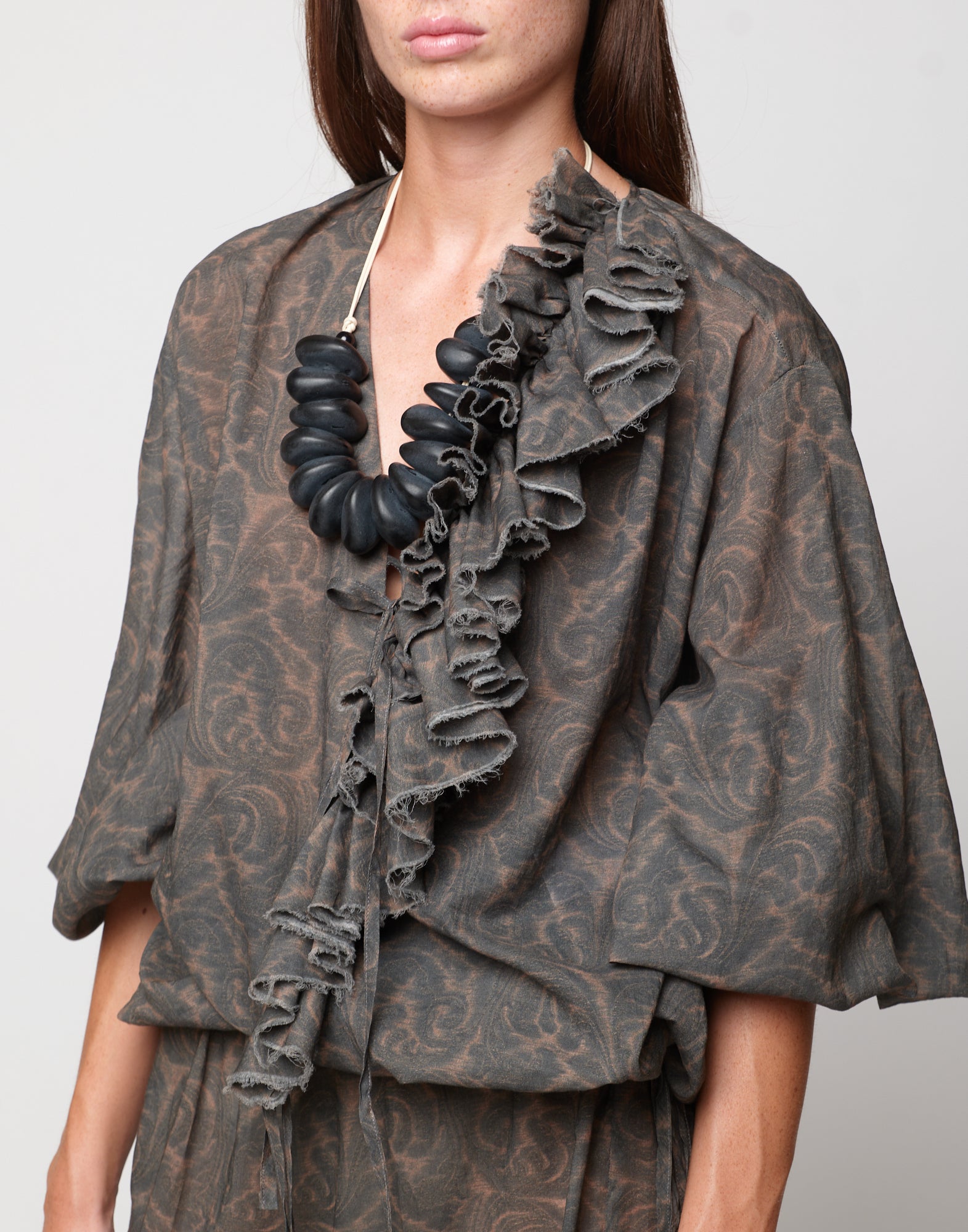 DOUUOD Blusa Ampia in Mussola di Cotone Stampa Cashmere Ghisa