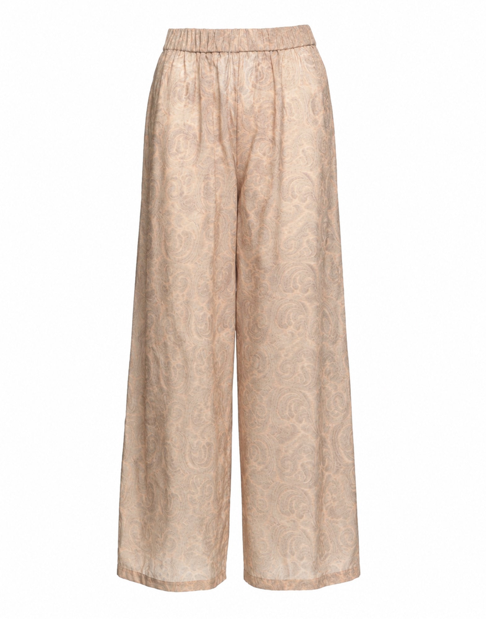 DOUUOD Pantaloni Wide-Leg in Mussola di Cotone Stampa Cashmere Corda