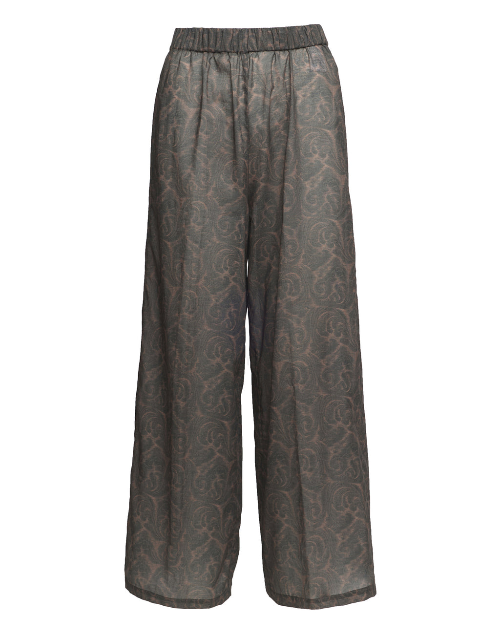 DOUUOD Pantaloni Wide-Leg in Mussola di Cotone Stampa Cashmere Ghisa
