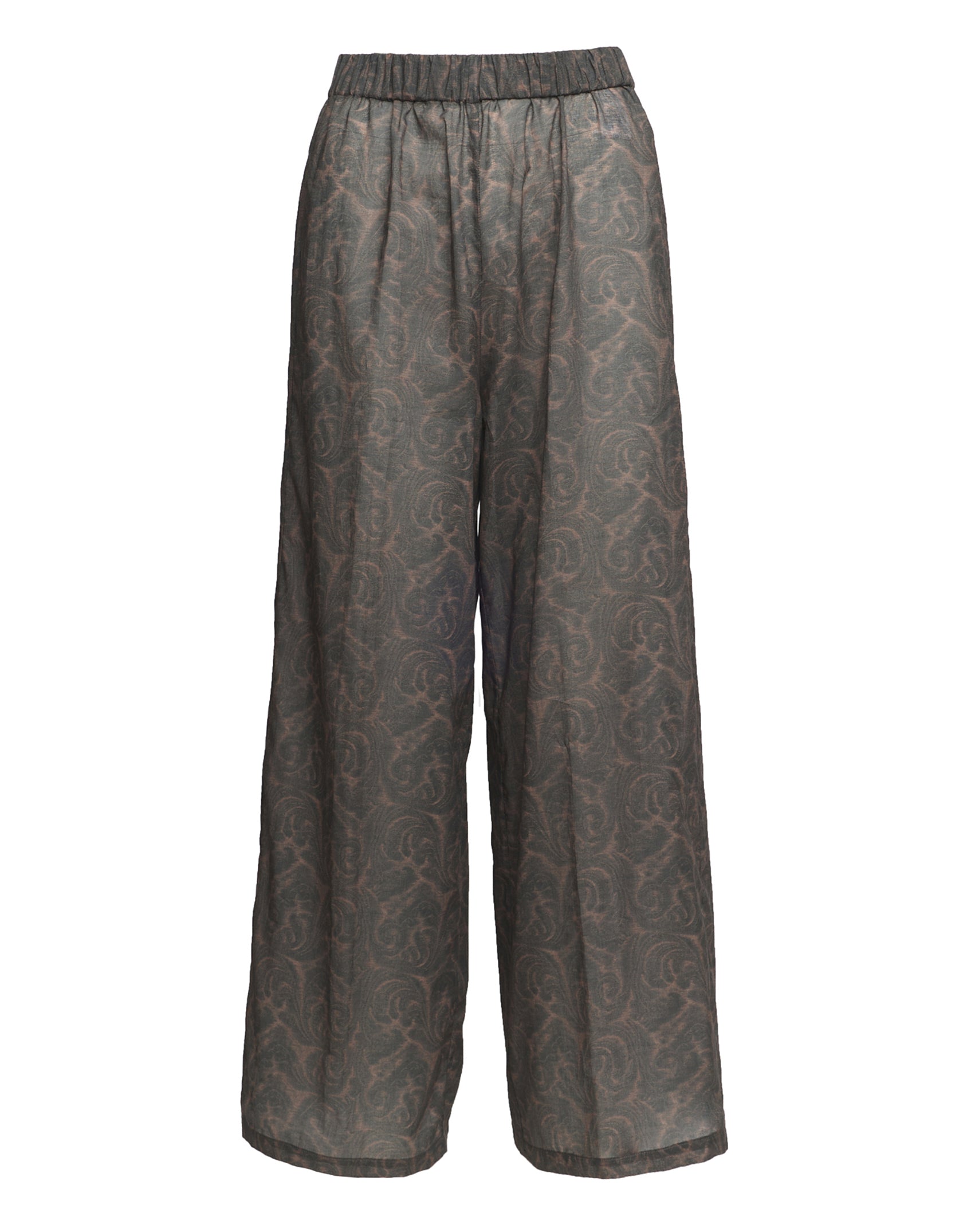 DOUUOD Pantaloni Wide-Leg in Mussola di Cotone Stampa Cashmere Ghisa