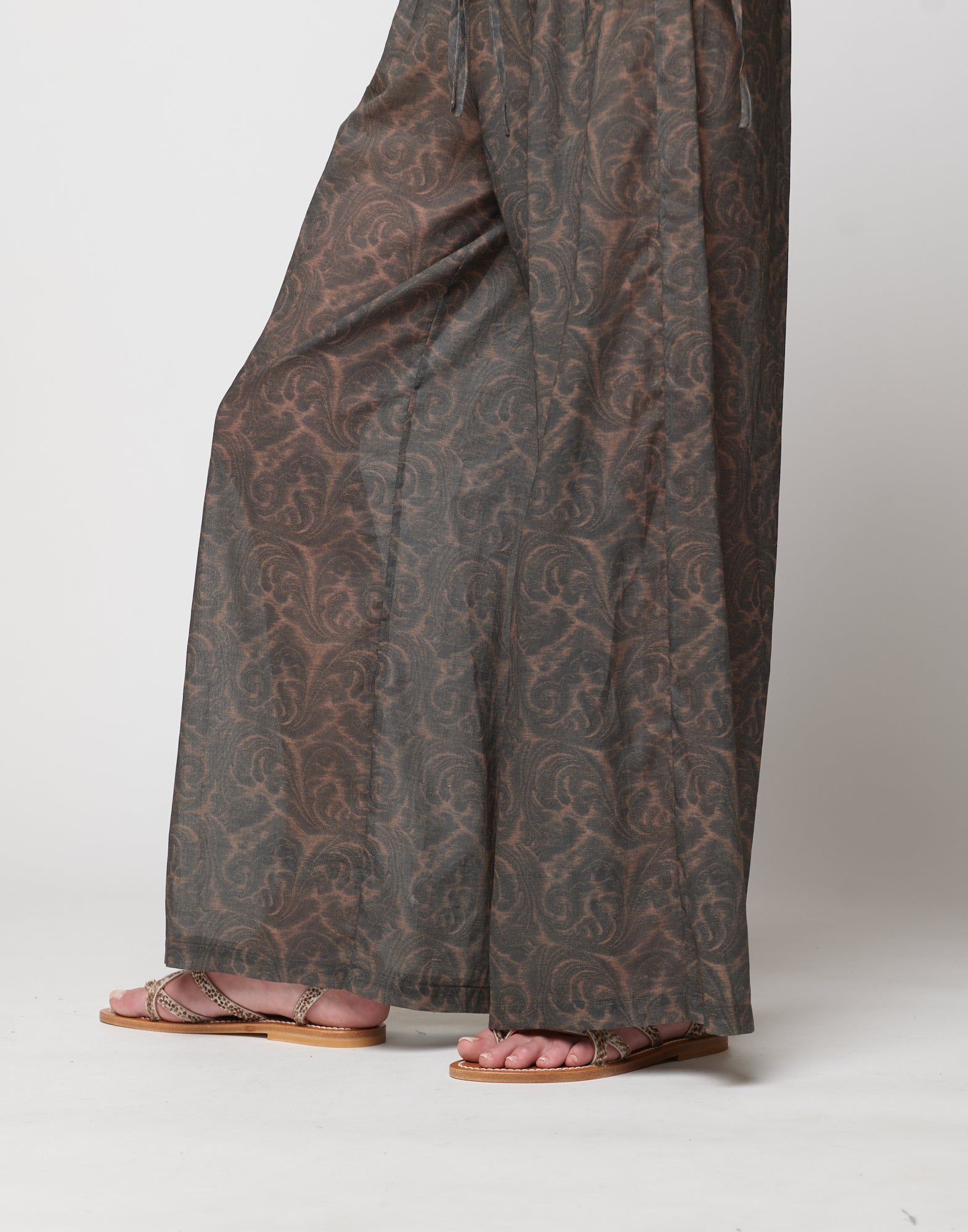 DOUUOD Pantaloni Wide-Leg in Mussola di Cotone Stampa Cashmere Ghisa