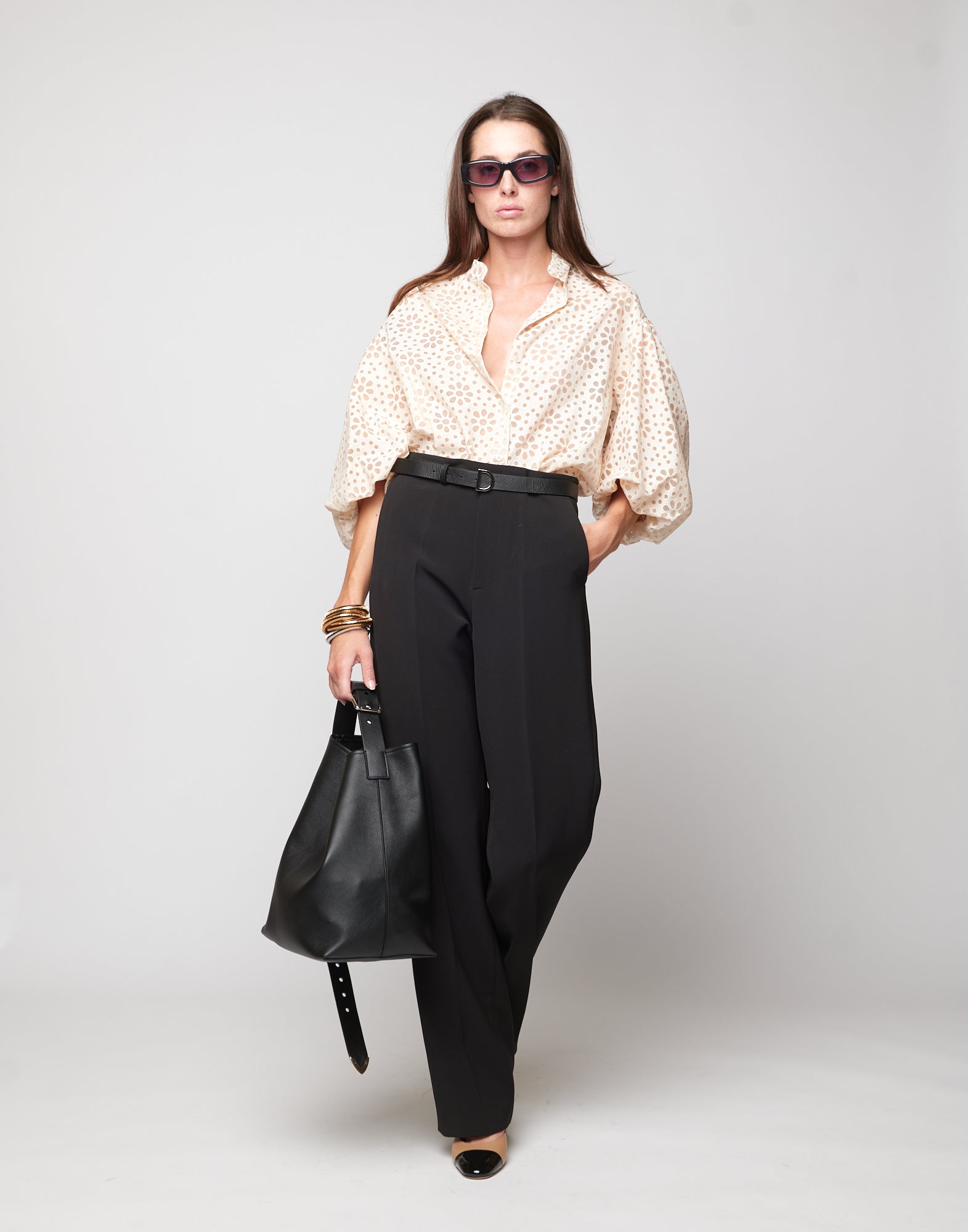 DOUUOD Camicia Coreana con Manica Baloon in Daisy Devorè Cipria