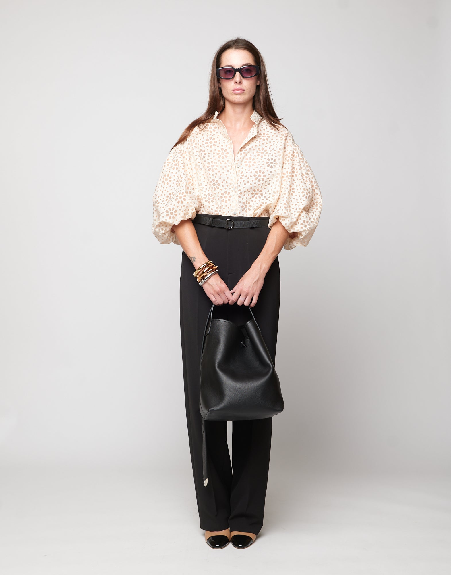 DOUUOD Camicia Coreana con Manica Baloon in Daisy Devorè Cipria