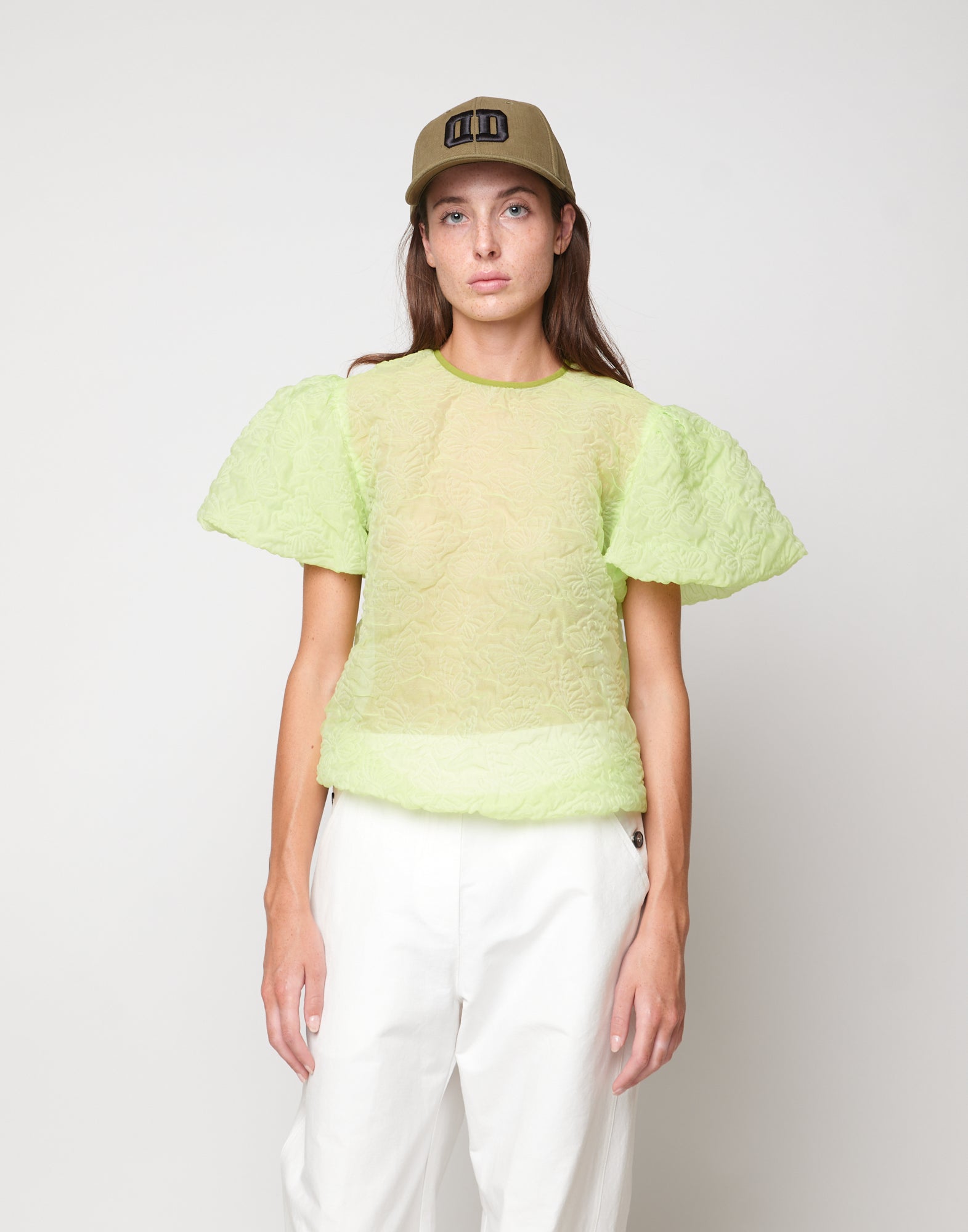 DOUUOD Blusa con manica Baloon in Butterfly Cloqué Lime