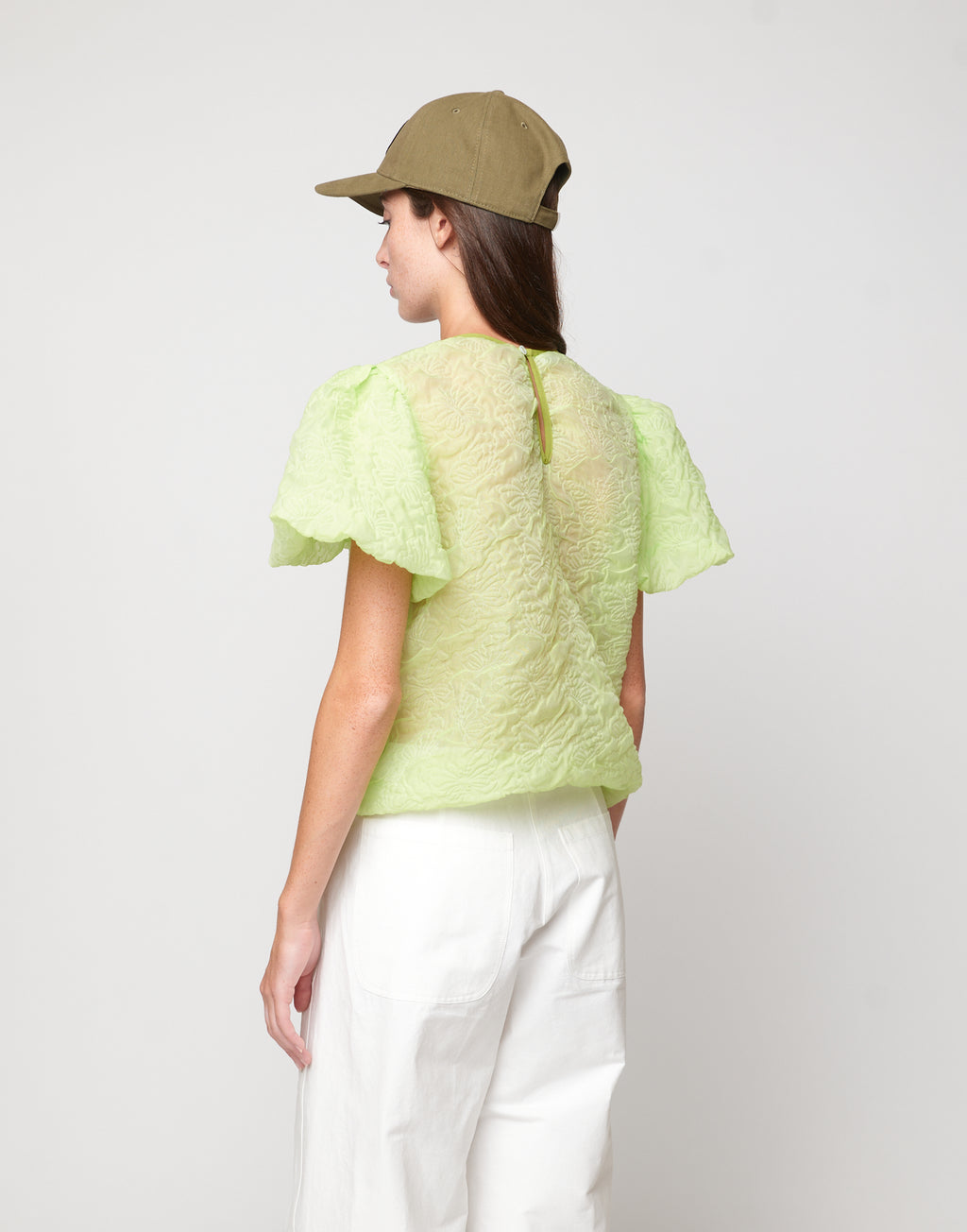 DOUUOD Blusa con manica Baloon in Butterfly Cloqué Lime