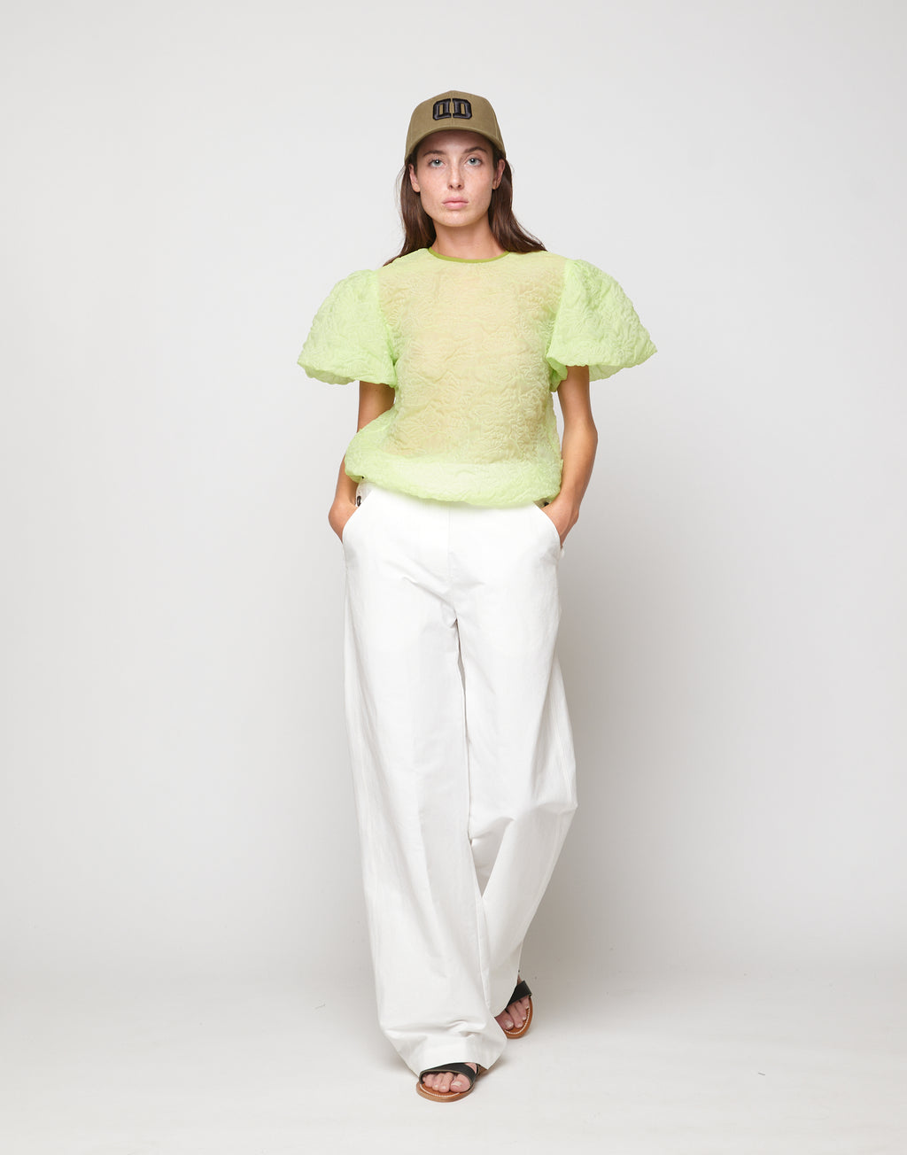 DOUUOD Blusa con manica Baloon in Butterfly Cloqué Lime