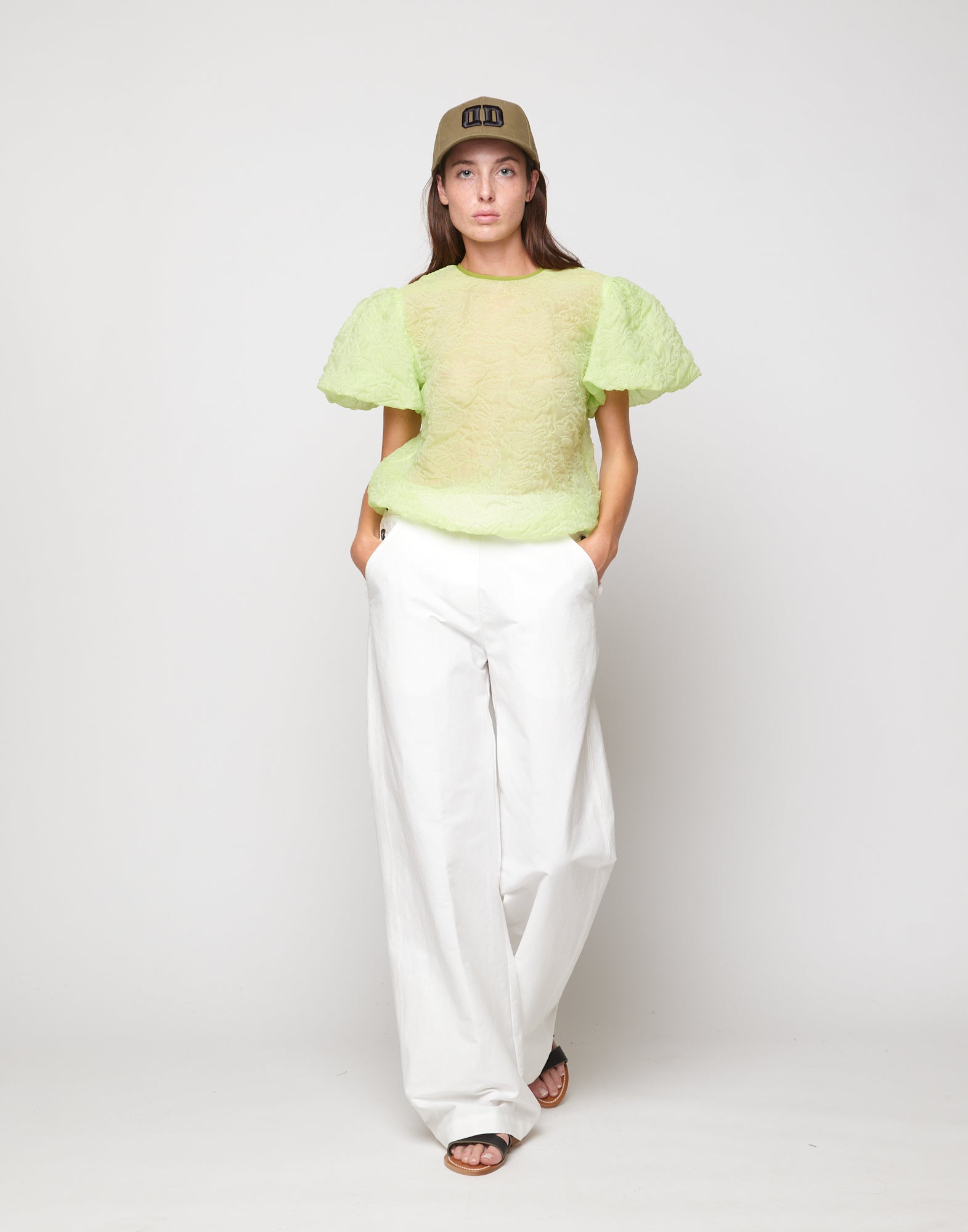 DOUUOD Blusa con manica Baloon in Butterfly Cloqué Lime