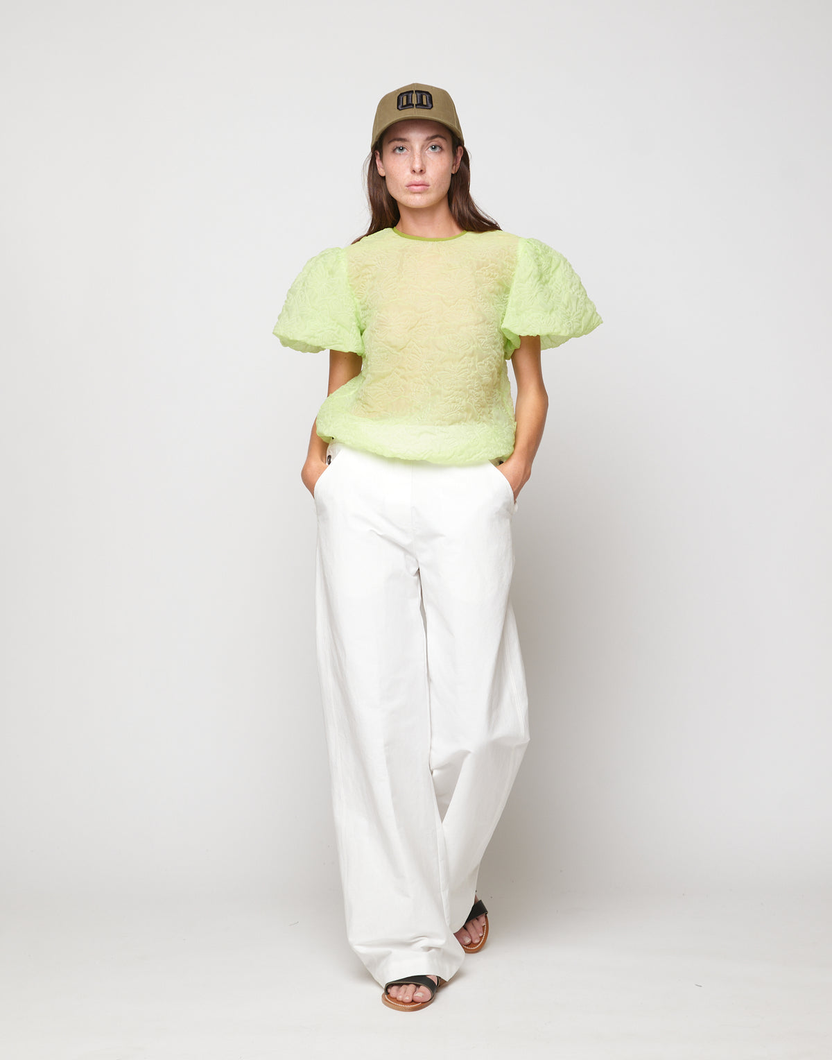 DOUUOD Blusa con manica Baloon in Butterfly Cloqué Lime