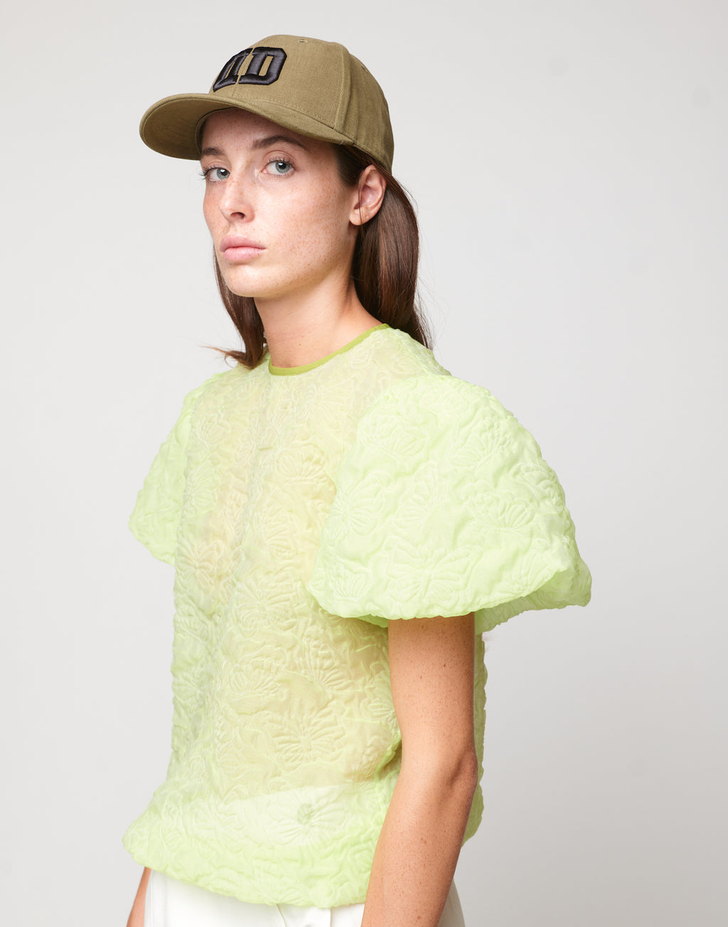 DOUUOD Blusa con manica Baloon in Butterfly Cloqué Lime