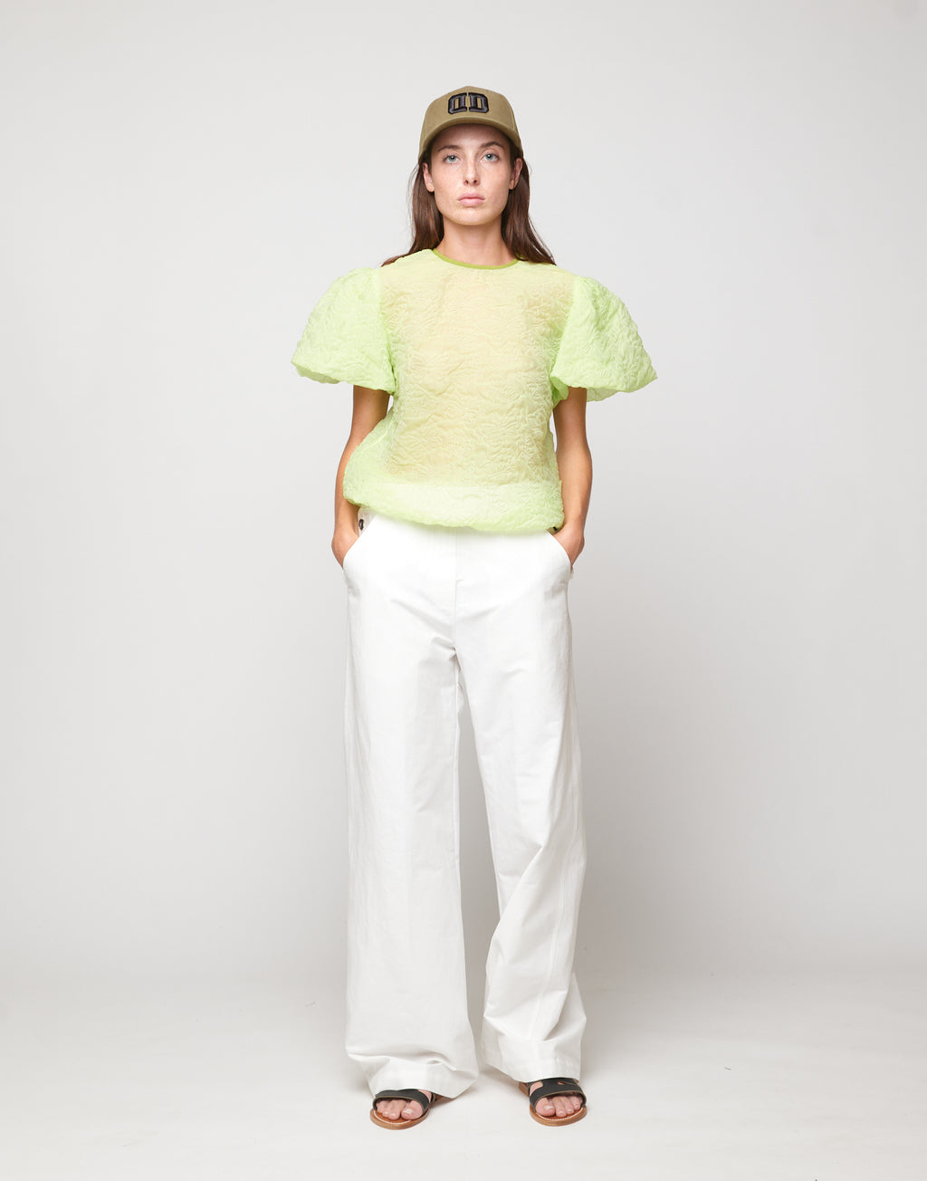 DOUUOD Blusa con manica Baloon in Butterfly Cloqué Lime
