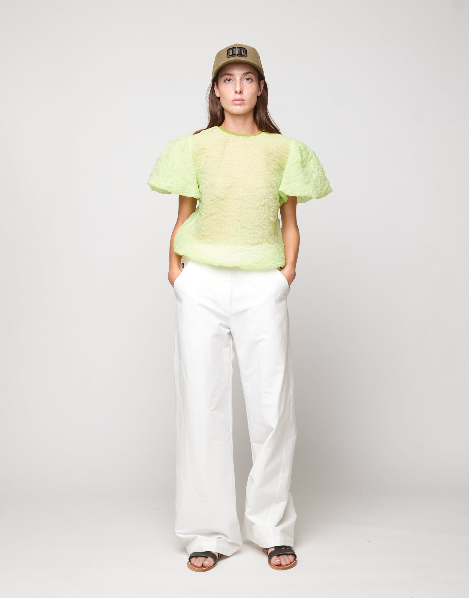 DOUUOD Blusa con manica Baloon in Butterfly Cloqué Lime