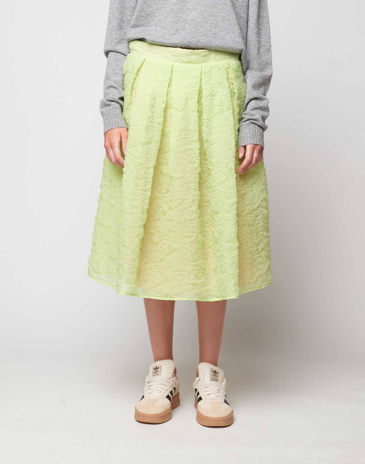 DOUUOD Jupe Midi en Cloqué Papillon Citron vert