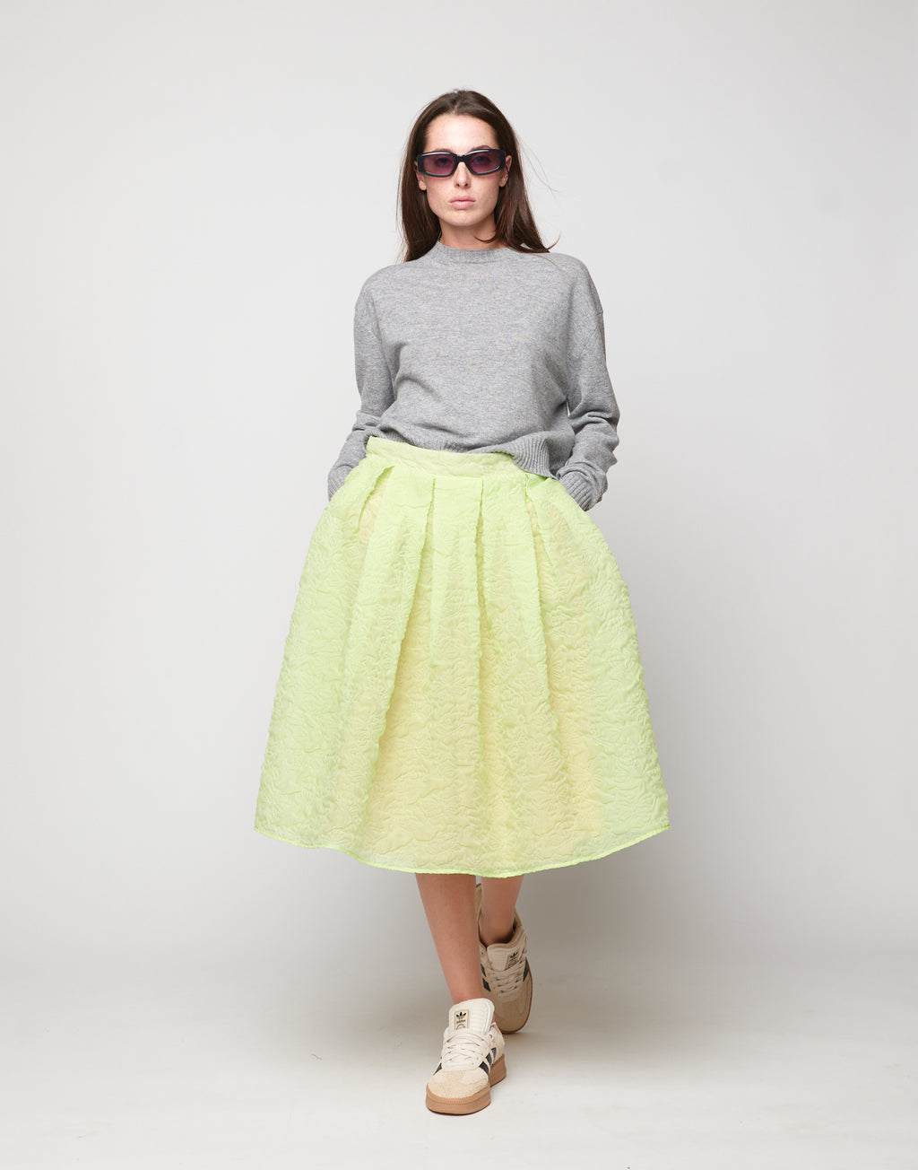 DOUUOD Gonna Midi in Butterfly Cloqué Lime