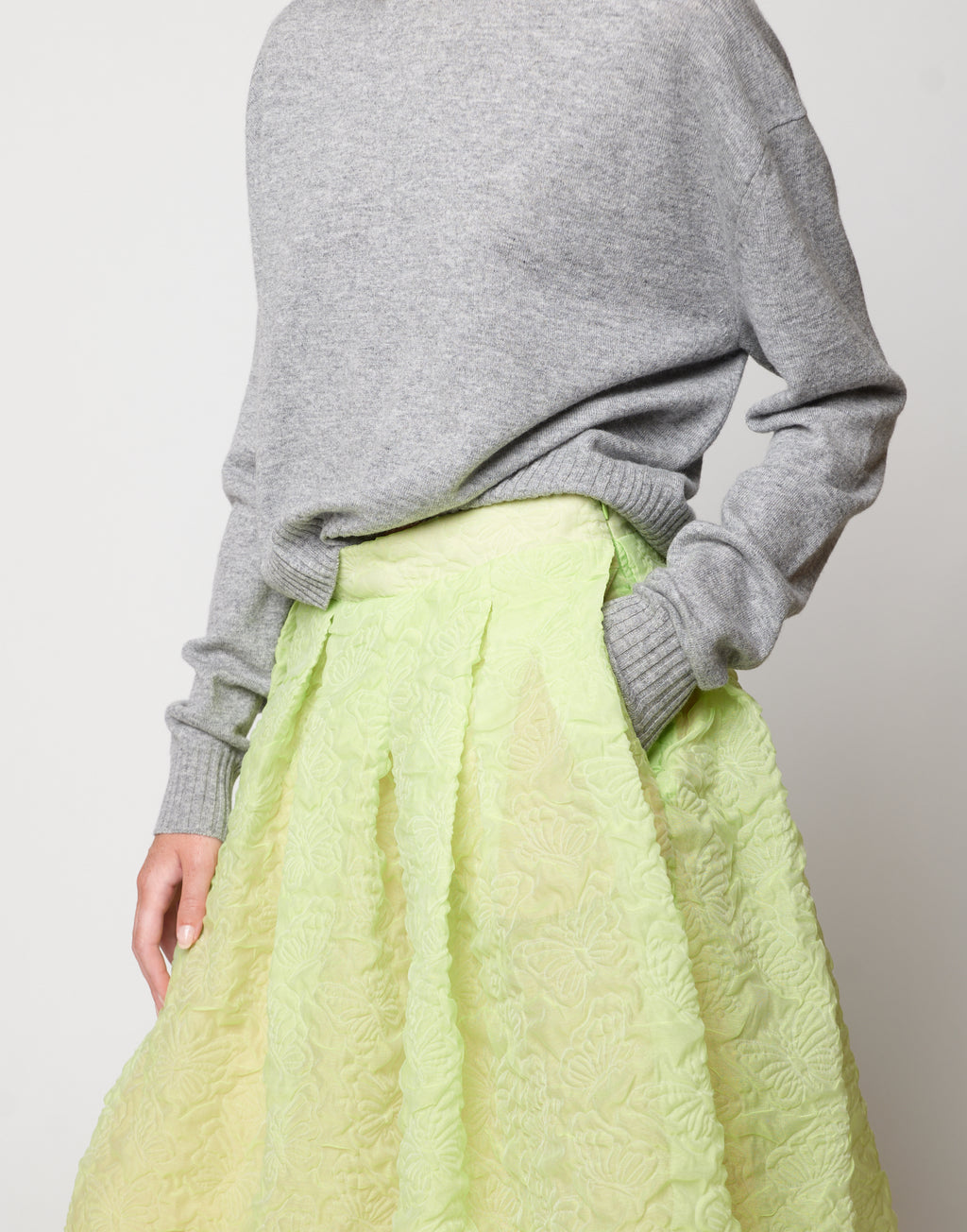 DOUUOD Gonna Midi in Butterfly Cloqué Lime