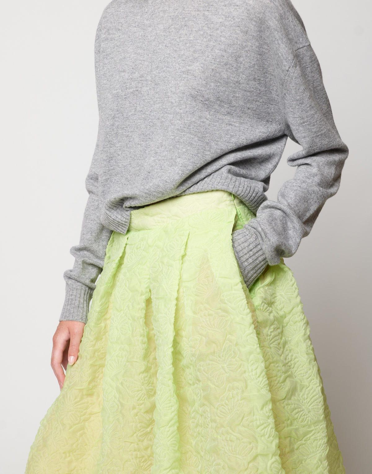 DOUUOD Gonna Midi in Butterfly Cloqué Lime