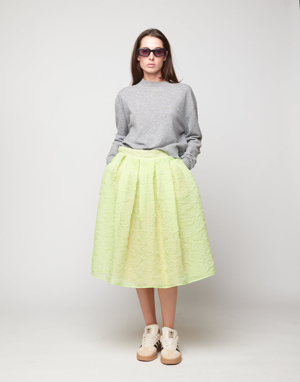 DOUUOD Gonna Midi in Butterfly Cloqué Lime
