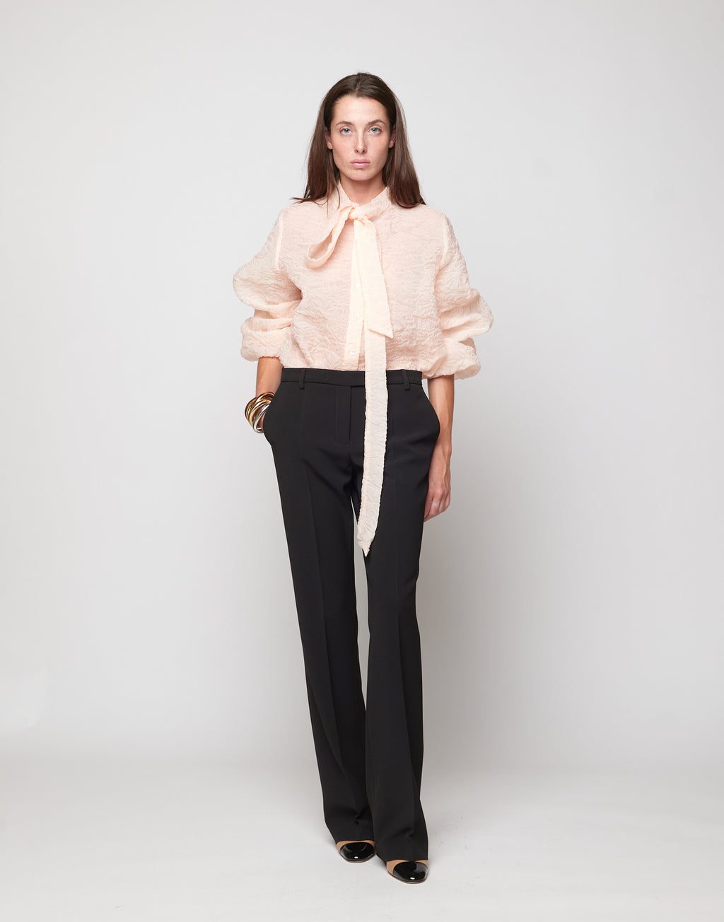DOUUOD Camicia Collo a Nastro in Butterfly Cloqué Apricot
