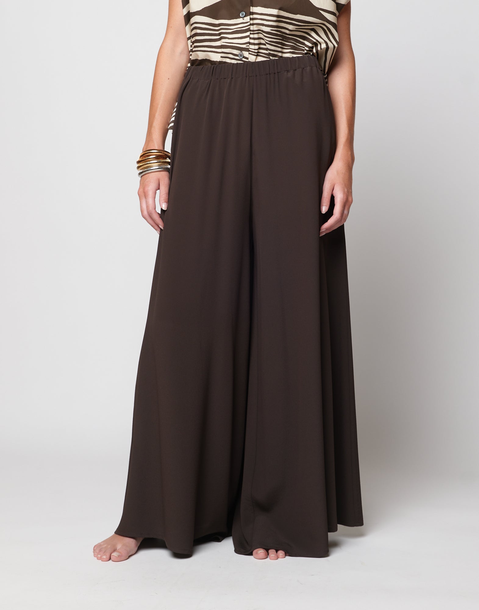 DOUUOD Pantaloni Wide-Leg in Crepe de Chine Ciocco