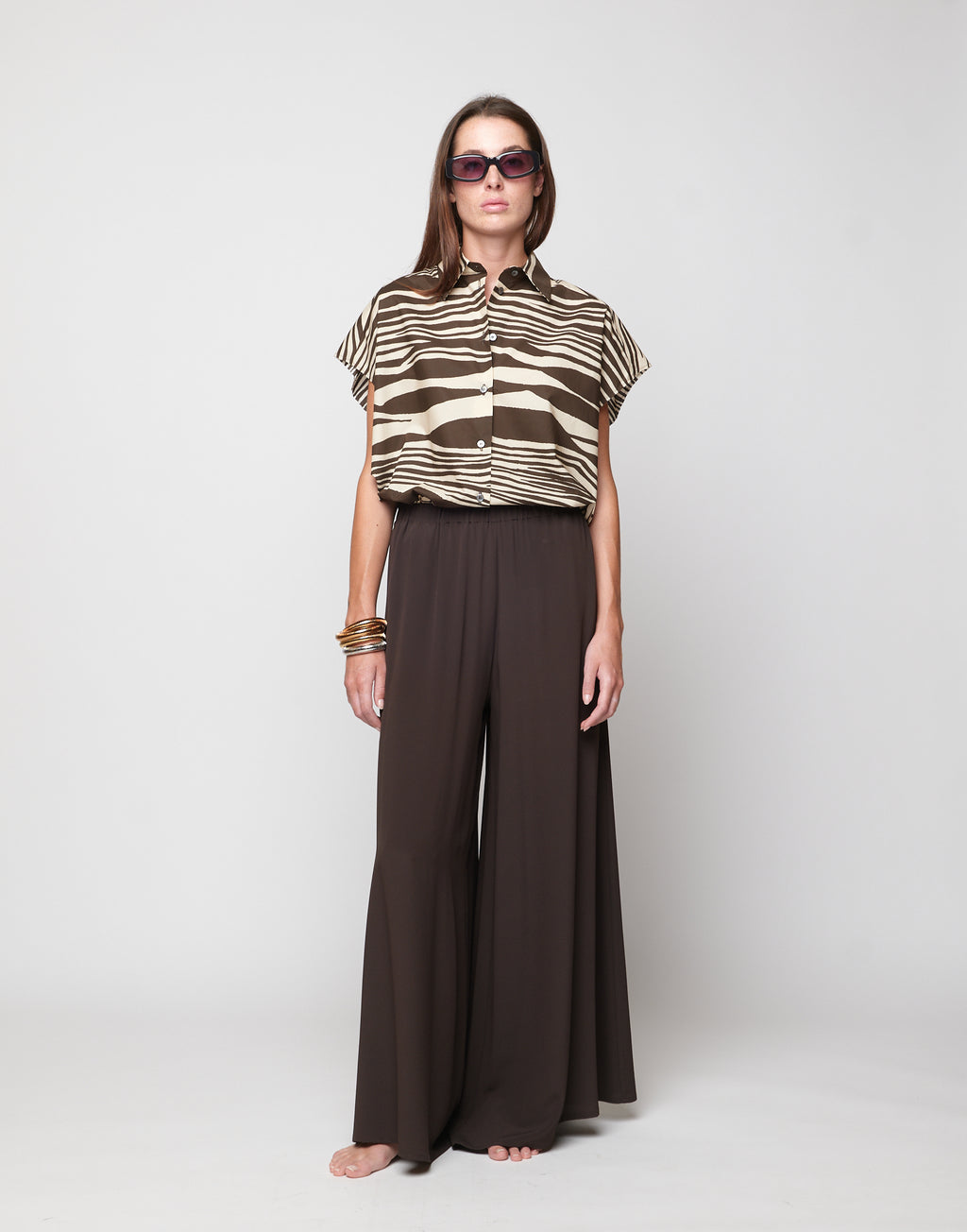 DOUUOD Pantaloni Wide-Leg in Crepe de Chine Ciocco