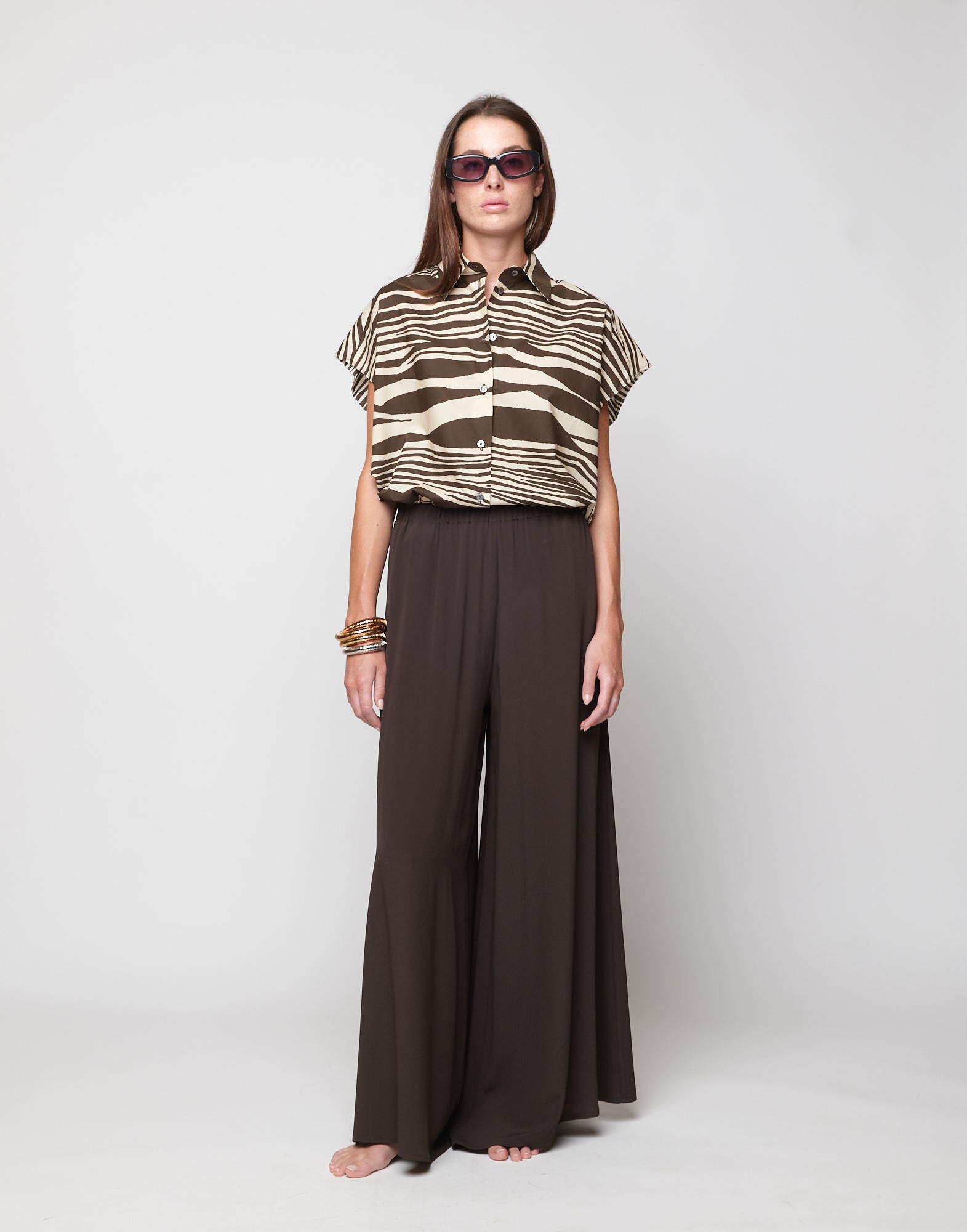 DOUUOD Pantaloni Wide-Leg in Crepe de Chine Ciocco