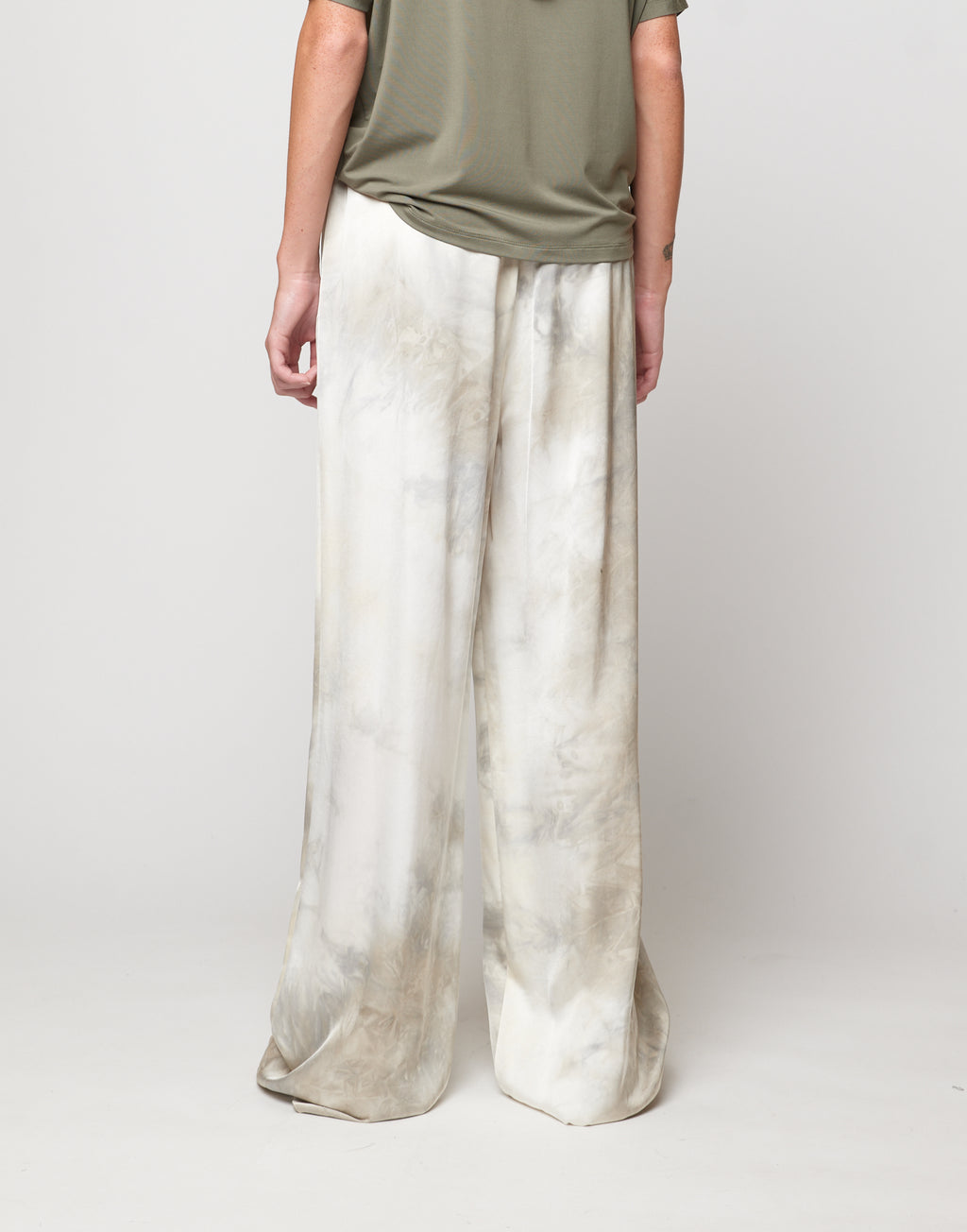 DOUUOD Pantaloni Wide-Leg in Viscosa Tie-Dye Pomice