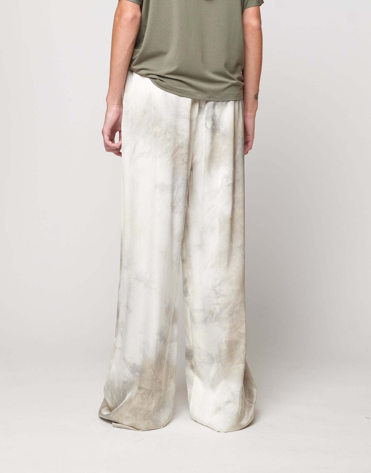 DOUUOD Pantaloni Wide-Leg in Viscosa Tie-Dye Pomice