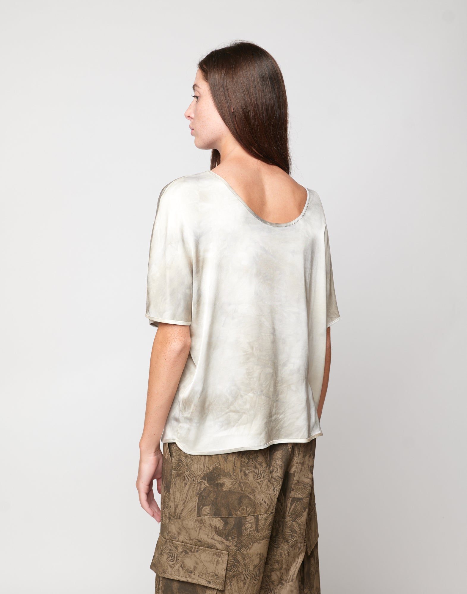 DOUUOD Blusa Kimono in Viscosa Tie-Dye Pomice