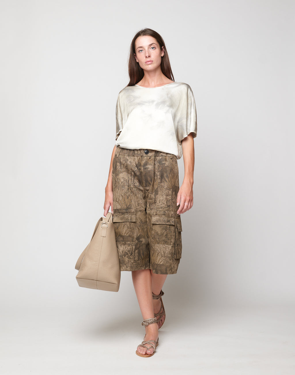 DOUUOD Blusa Kimono in Viscosa Tie-Dye Pomice