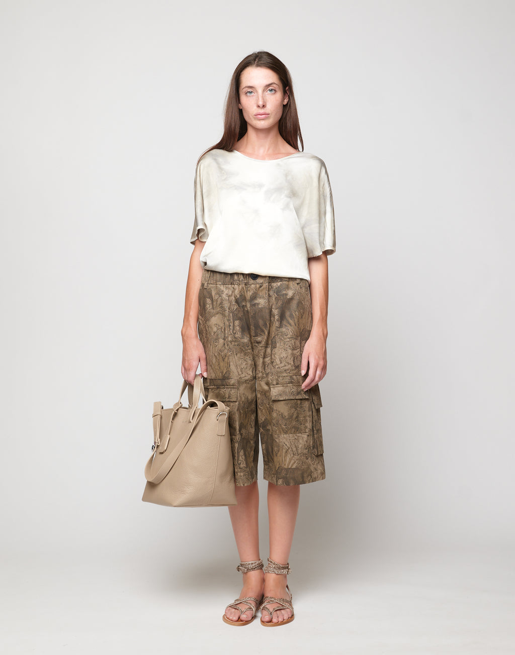 DOUUOD Blusa Kimono in Viscosa Tie-Dye Pomice