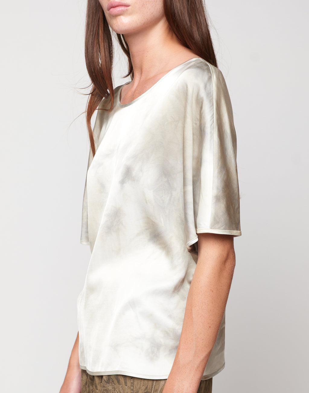 DOUUOD Blusa Kimono in Viscosa Tie-Dye Pomice