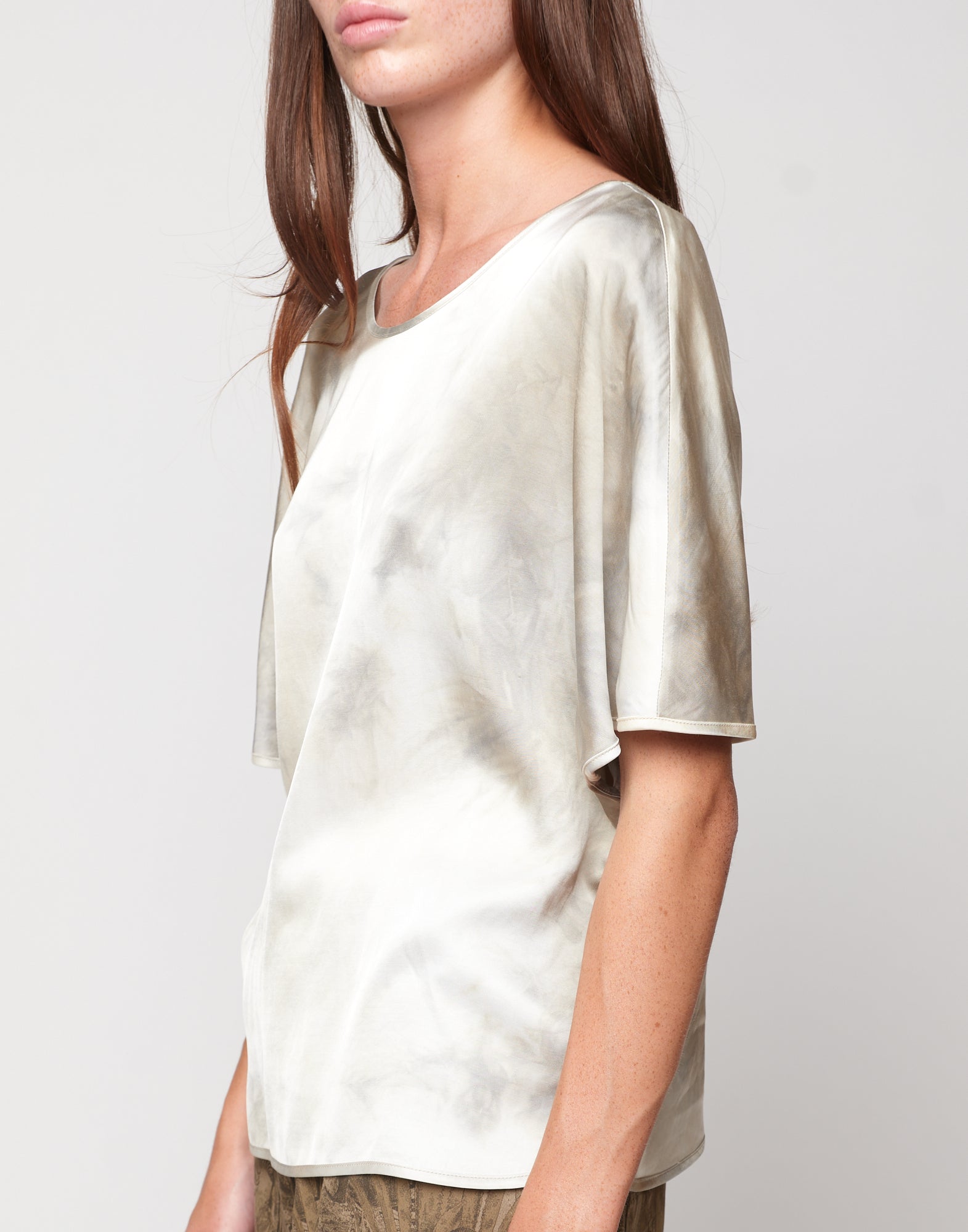 DOUUOD Blusa Kimono in Viscosa Tie-Dye Pomice