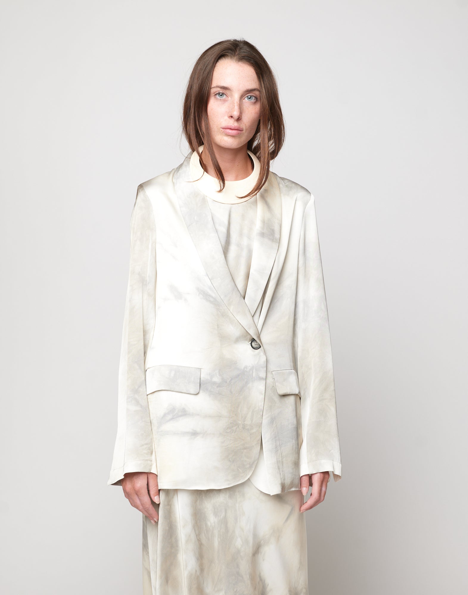 DOUUOD Giacca Smoking Decostruita in Viscosa Tie-Dye Pomice