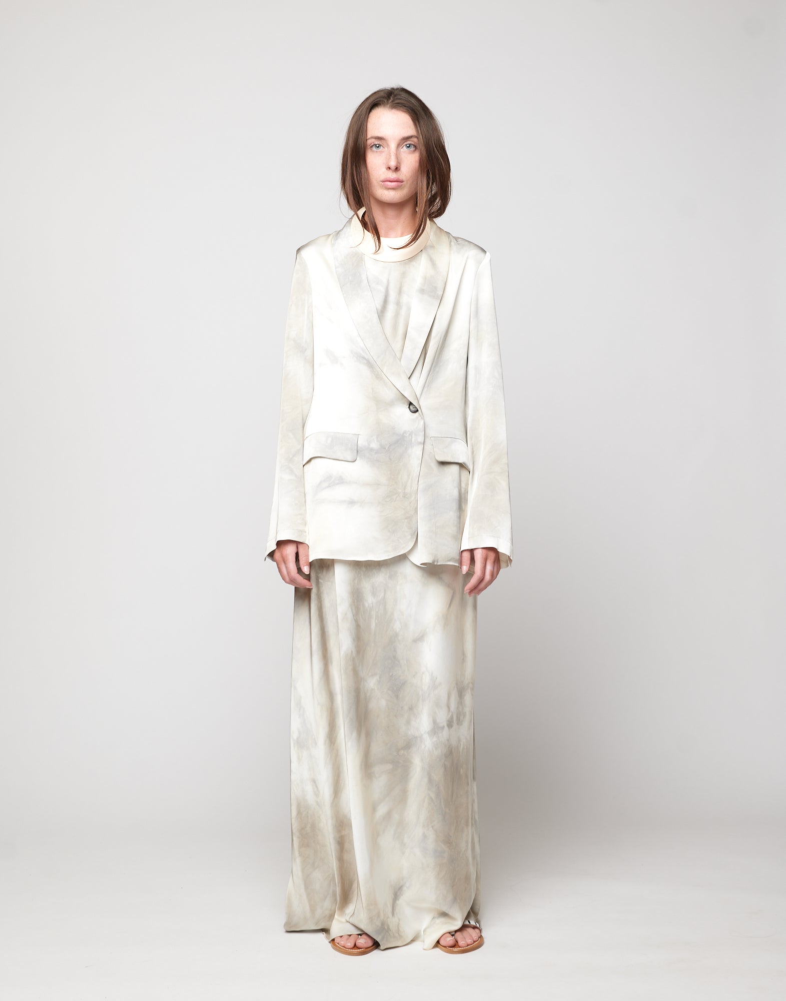 DOUUOD Giacca Smoking Decostruita in Viscosa Tie-Dye Pomice