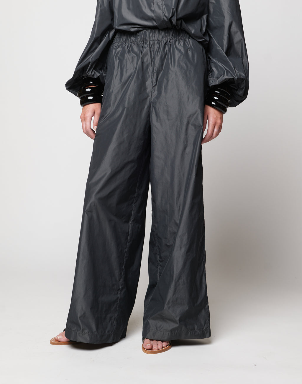 DOUUOD Pantaloni Wide-Leg in Taffetà Ghisa