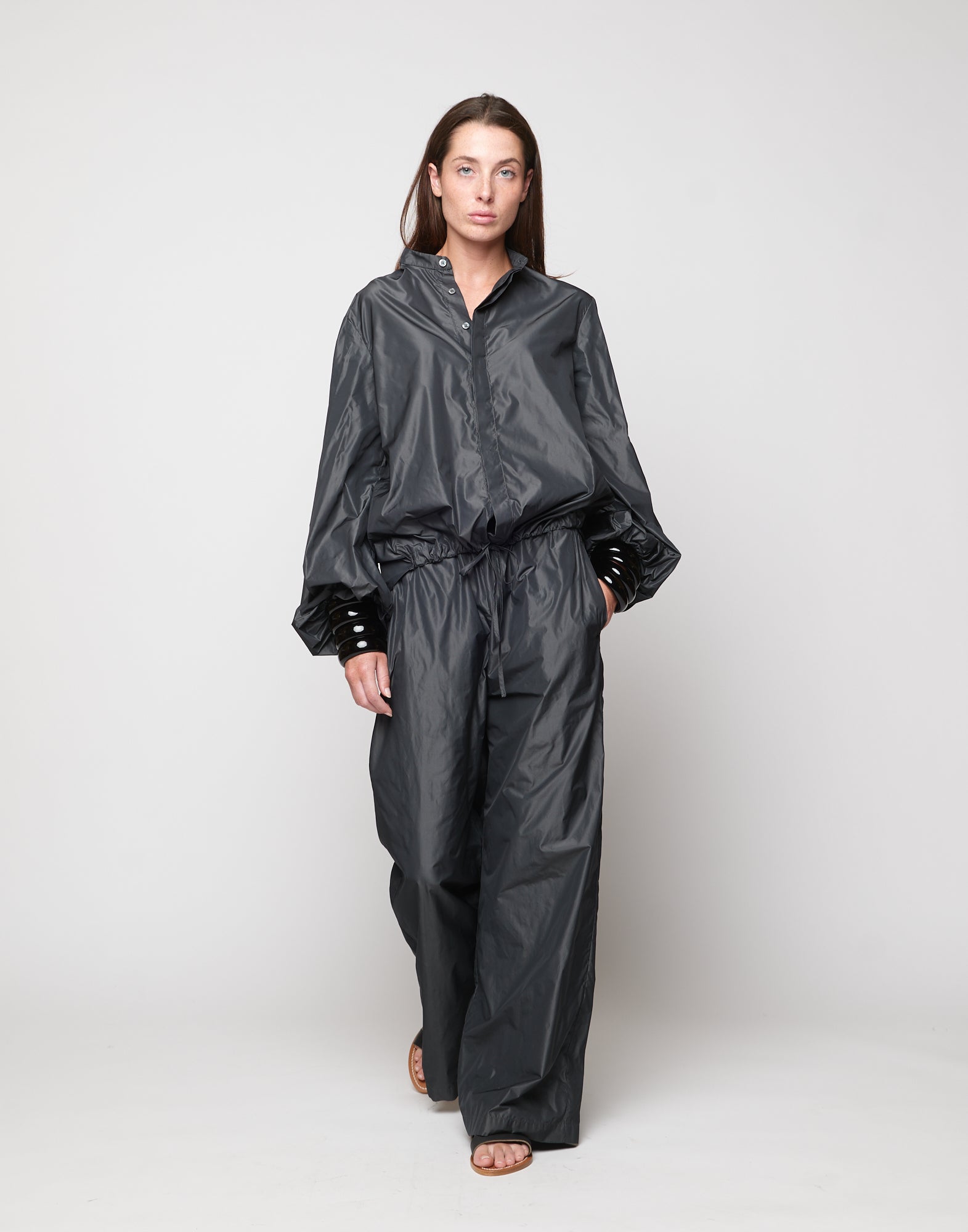 DOUUOD Pantaloni Wide-Leg in Taffetà Ghisa